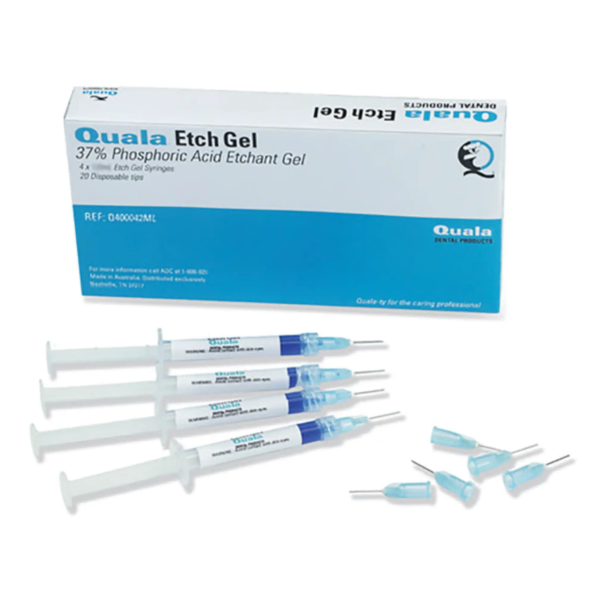 Quala Etch Gel 37% Phosphoric Acid Syringe Kit, 4 x 2.0 mL Syringes with 20 Disposable Tips, Blue Gel