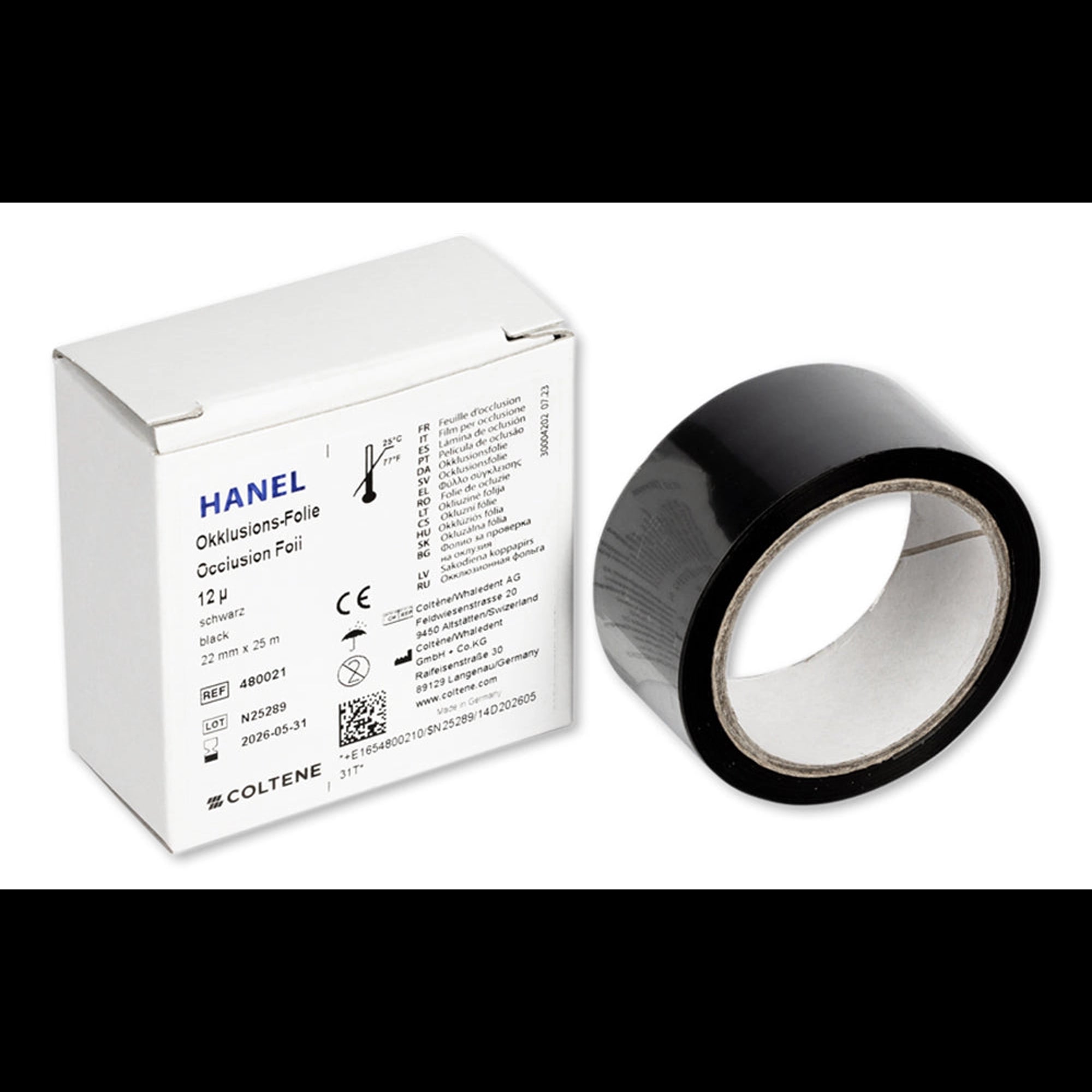 Hanel Occlusion Foil, One-Sided Black, 12 Microns, 22 mm x 25 m Roll