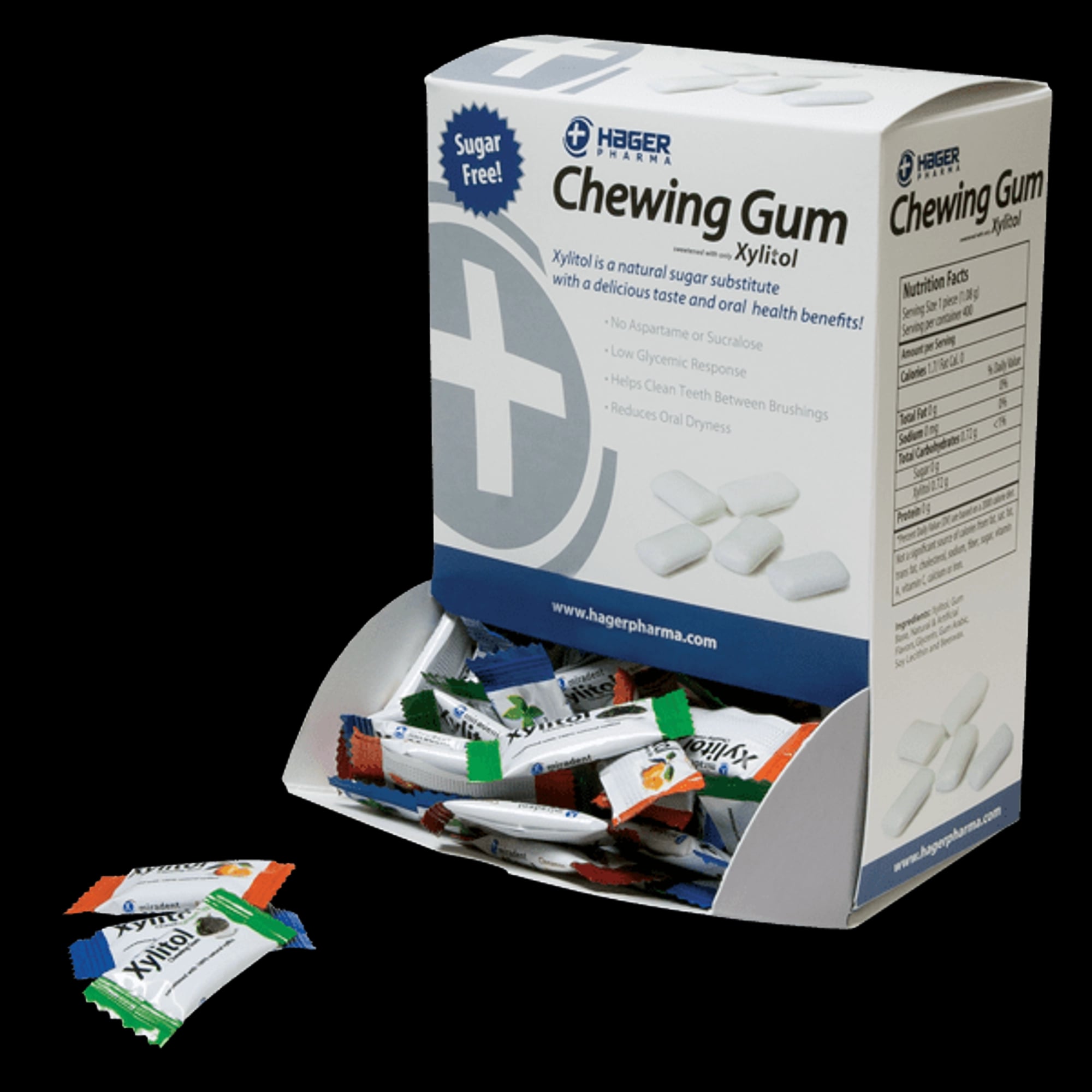 Hager Worldwide Miradent Xylitol Chewing Gum, Assorted Flavors, 2 Pieces/Pack, 200 Packs/Box, 635069