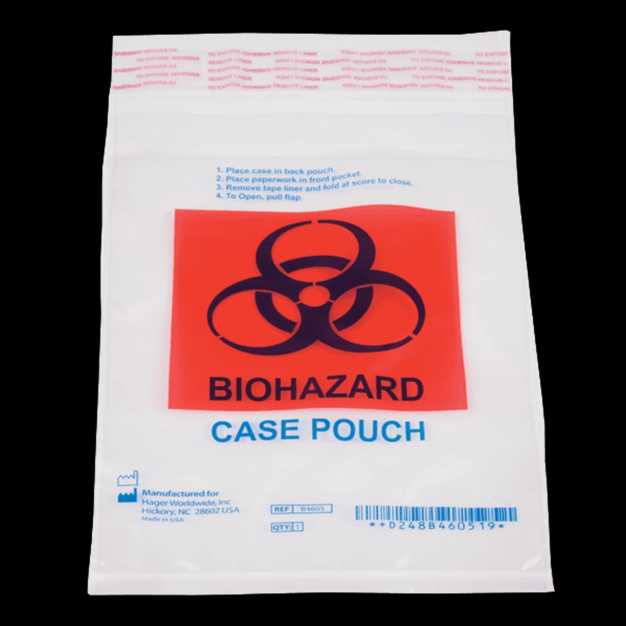 Hager Worldwide Biohazardous Lab Case Shipping Pouch, 6" x 9", Double Pouch with Paperwork Compartment, 100/Box, B4605