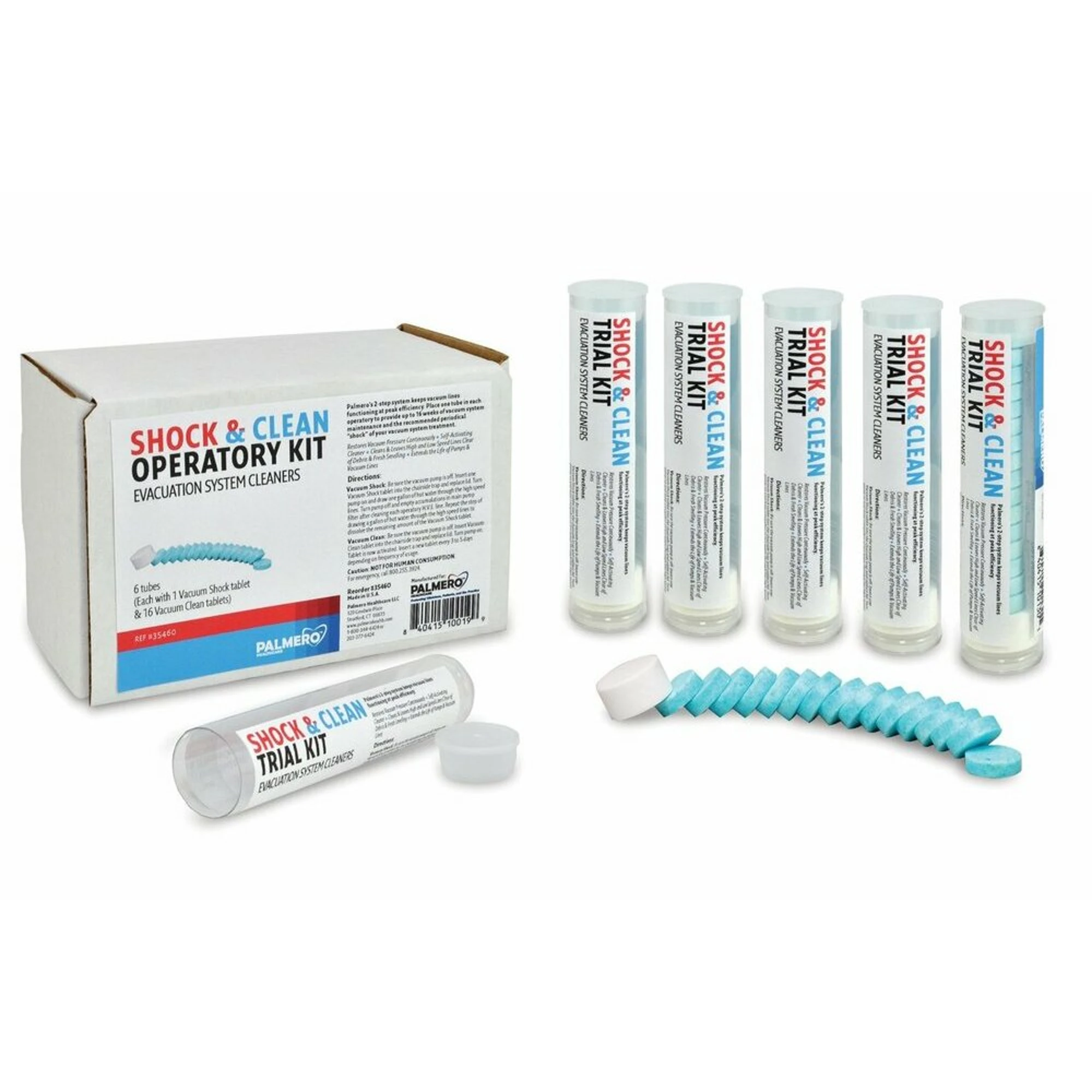 Palmero Shock & Clean Operatory Kit, 6 Tubes (16 Vacuum Clean Tablets + 1 Vacuum Shock Tablet per Tube), #3546TK
