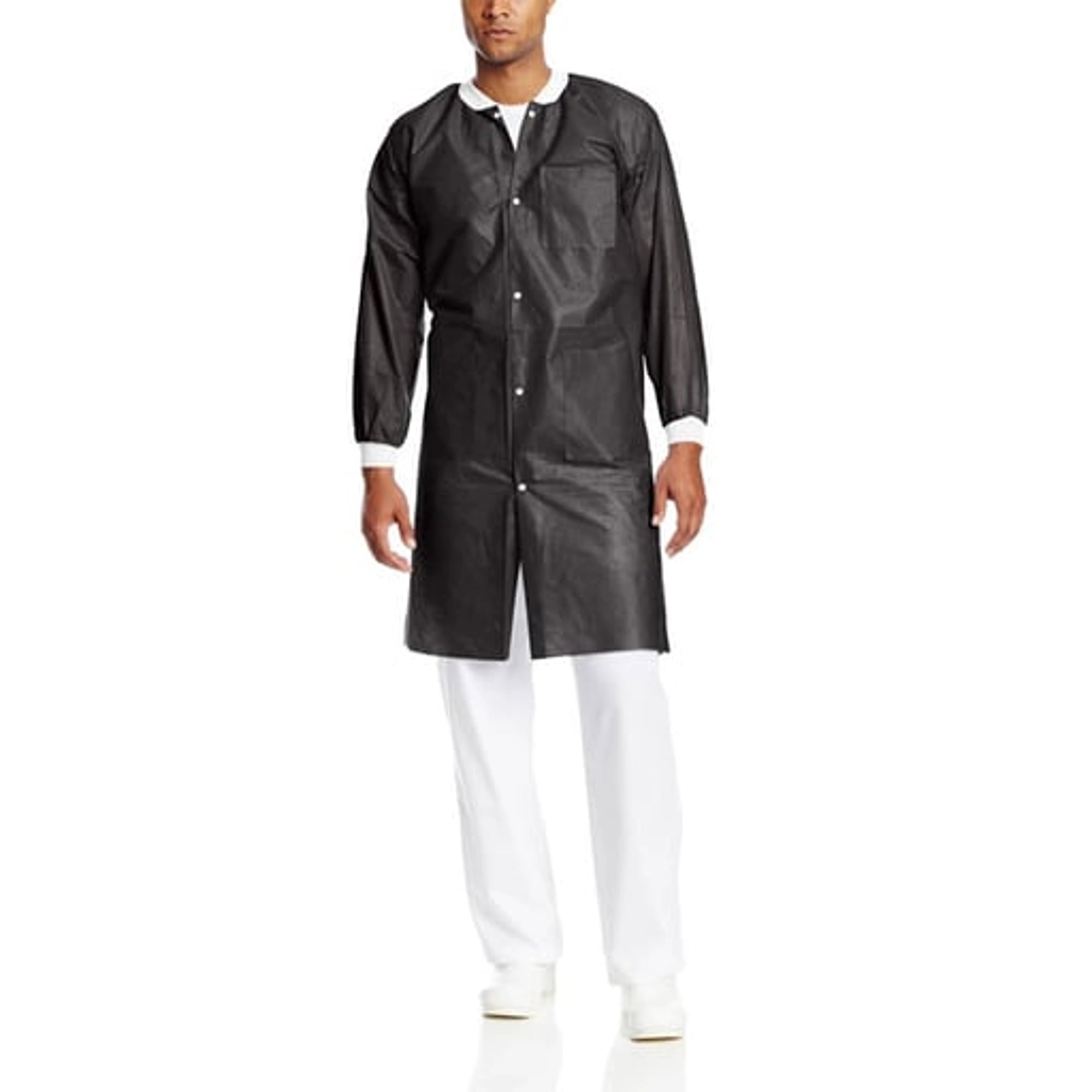 ValuMax Extra-Safe Lab Coats, Black, Large, Knee-Length, SMS, Fluid-Resistant, AAMI Level 3, 10/Pk