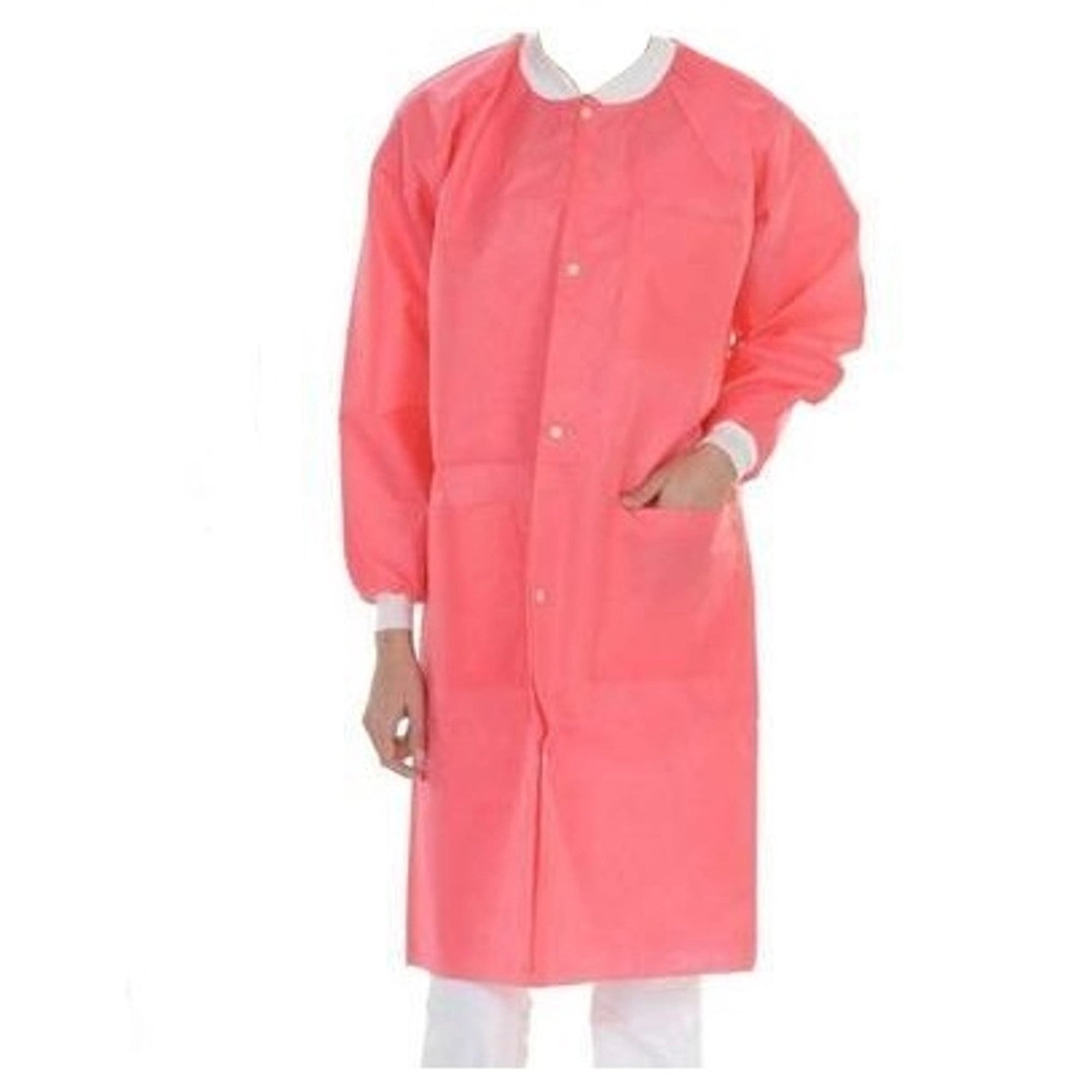 ValuMax Extra-Safe Lab Coats, Coral Pink, Large, Knee-Length, 3-Layer SMS, Latex-Free, 10/Pk