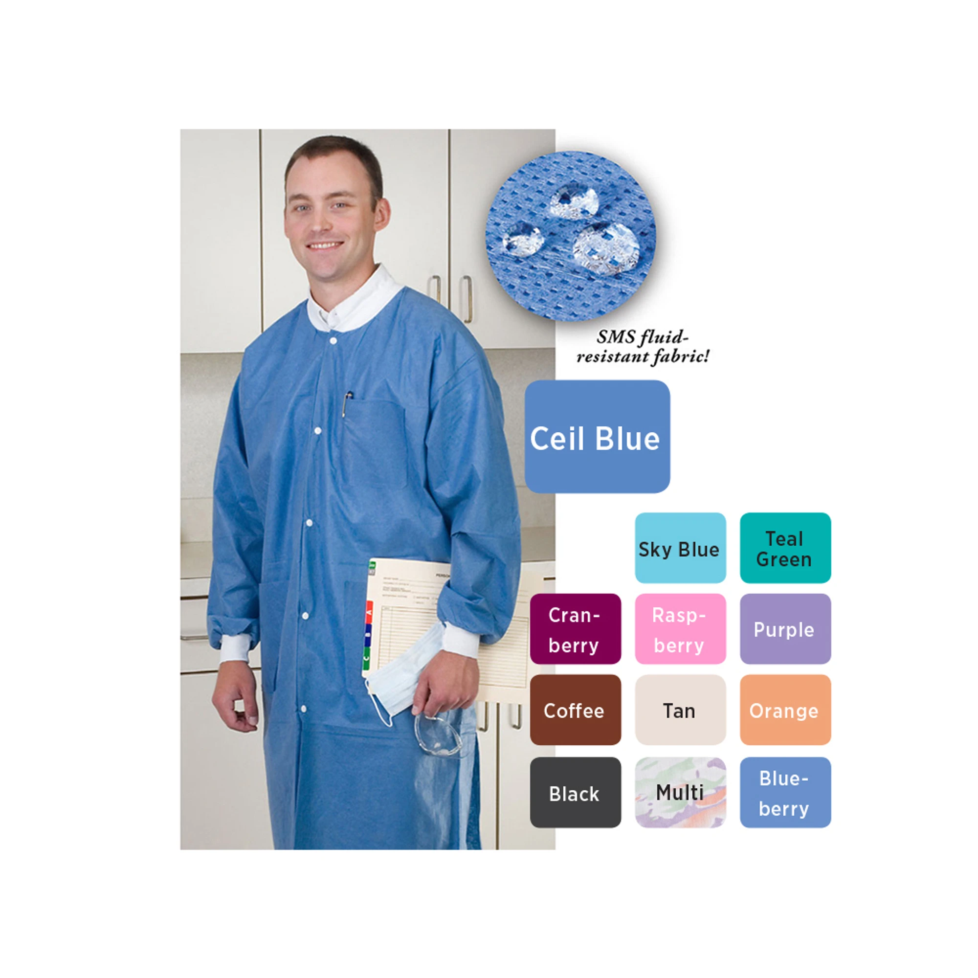 ValuMax Extra-Safe Lab Coats, Orange, Large, Knee-Length, 3-Layer SMS, AAMI Level 3, 10/Pk
