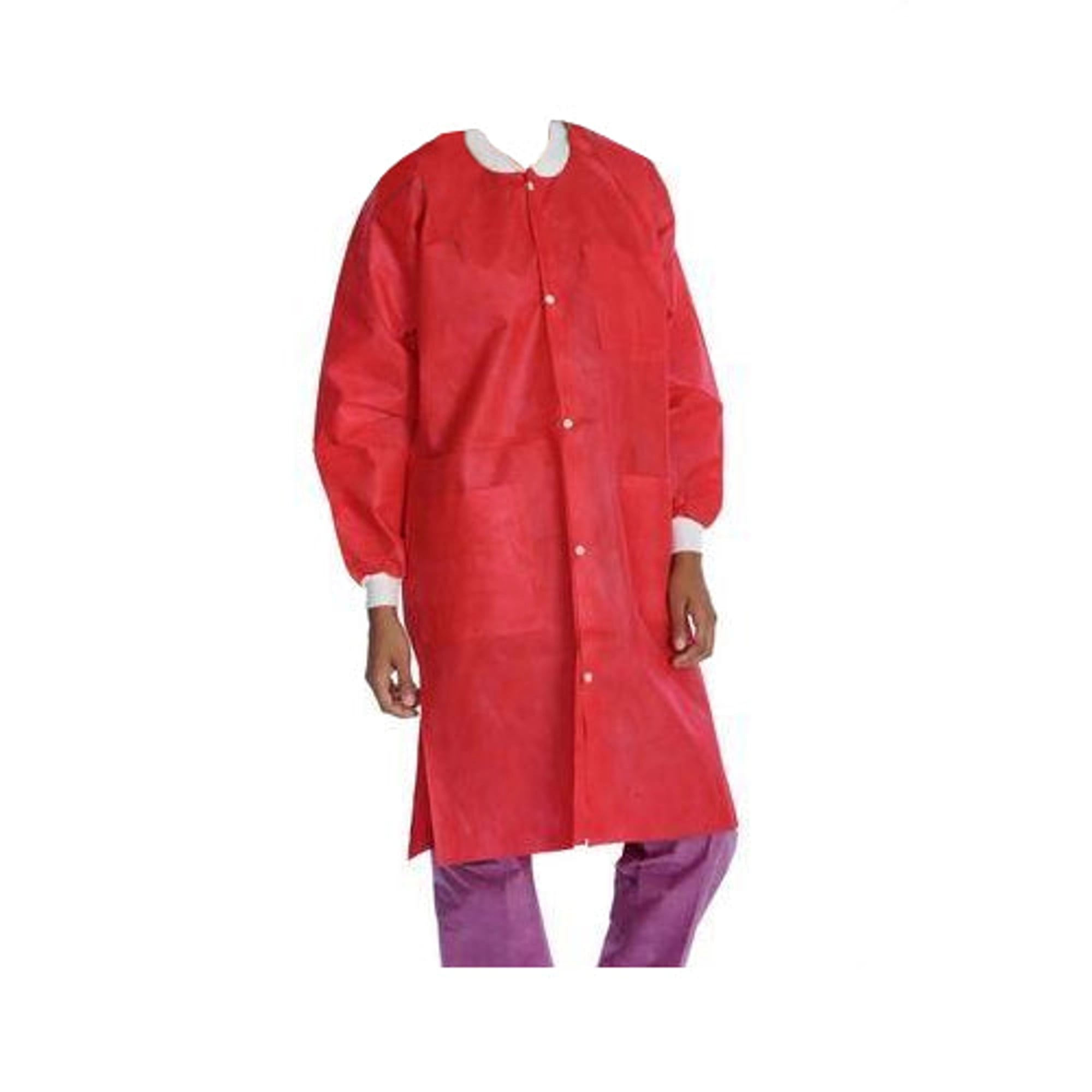 ValuMax Extra-Safe Lab Coats, Red, Medium, Knee-Length, 3-Layer SMS, AAMI Level 3, 10/Pk