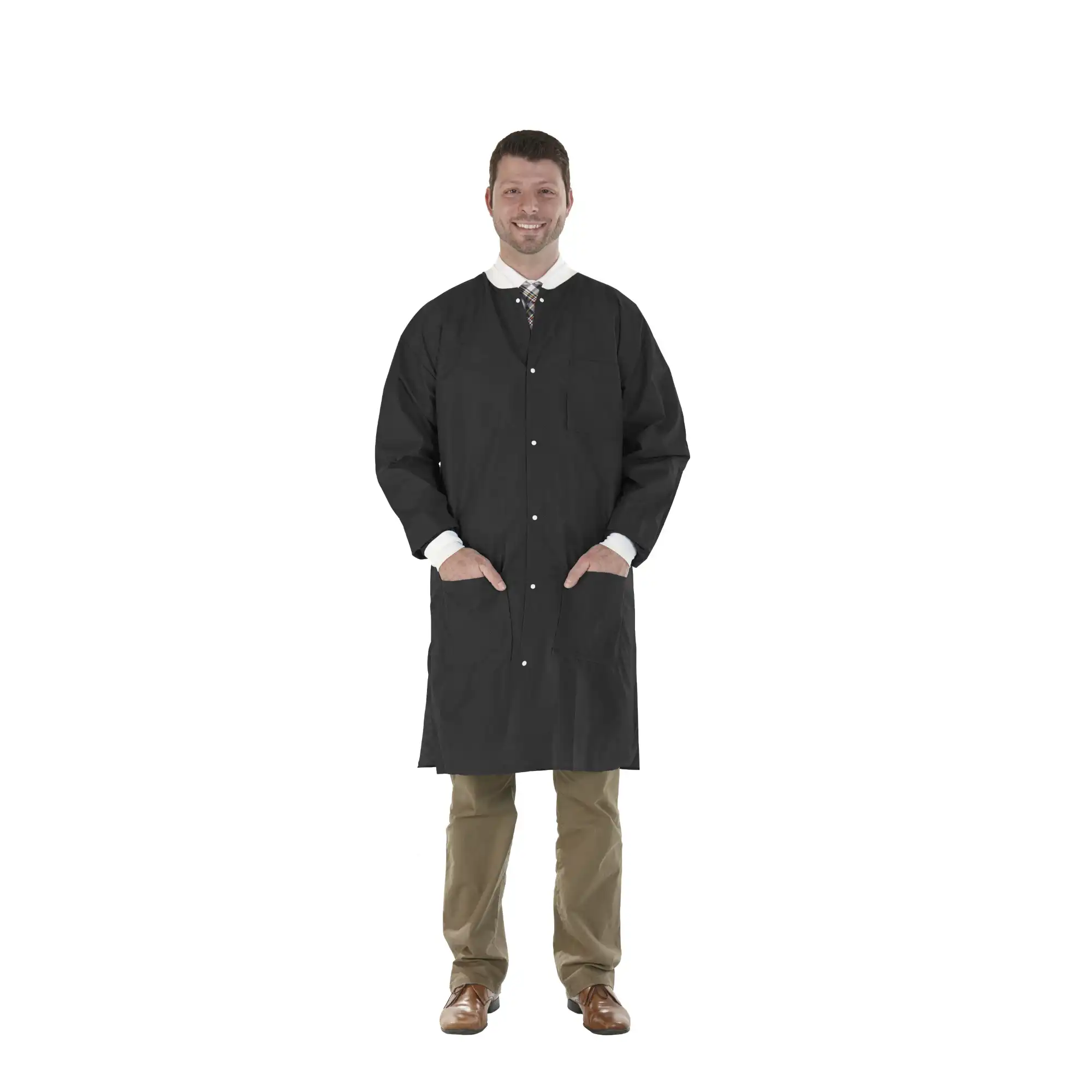 SafeWear High Performance Lab Coat, Medium, Jet Black, 45 gsm SMS, AAMI Level 2, 12/Pk, 8119-B