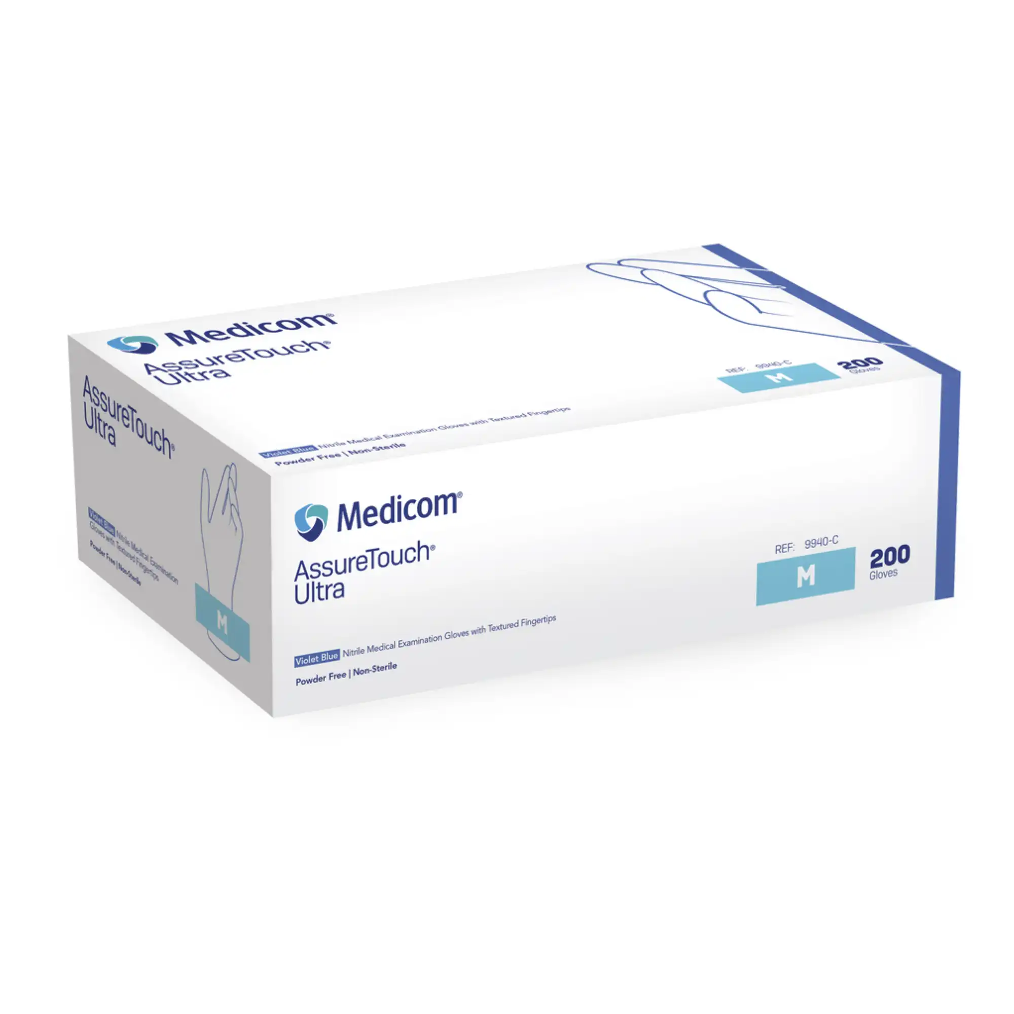 Medicom AssureTouch Ultra Nitrile Medical Examination Gloves, Powder-Free, Non-Sterile, Medium, Violet Blue, 200/Box