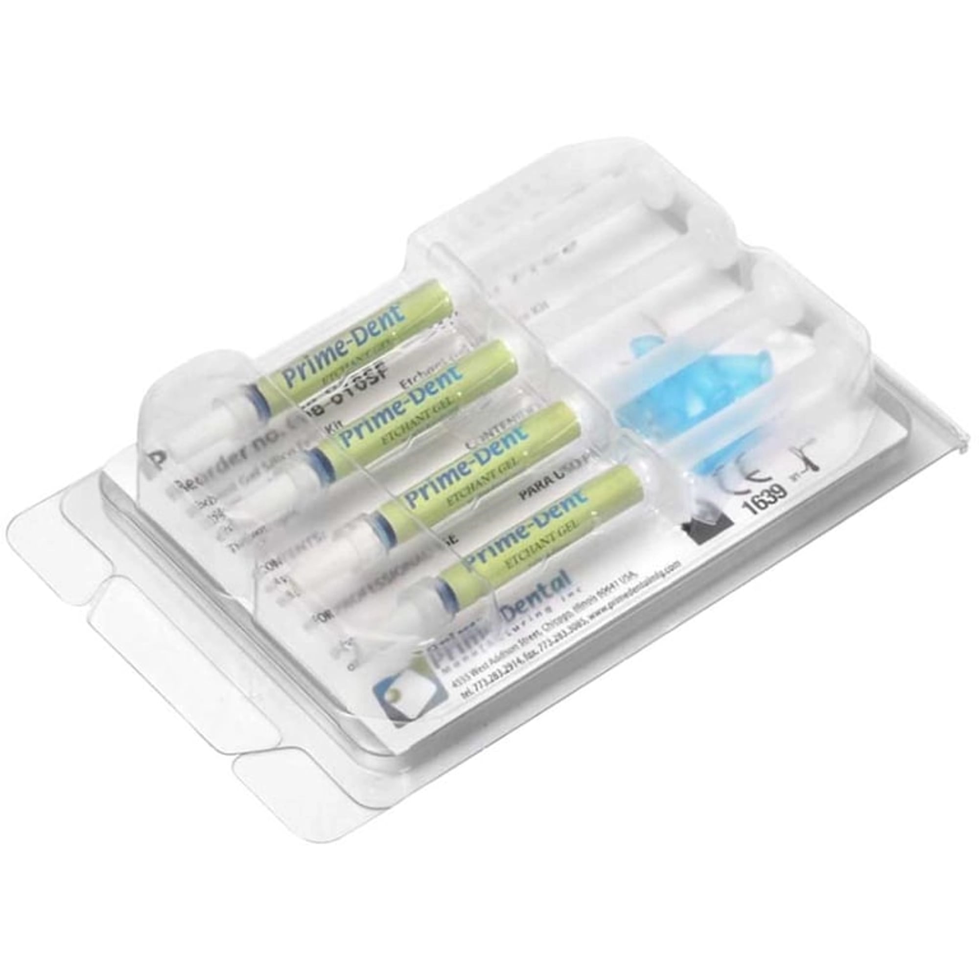 Prime-Dent Blue Etchant Gel 37% Phosphoric Acid Syringe Kit, 4 x 1.2 mL Syringes & 8 Tips, 008-010