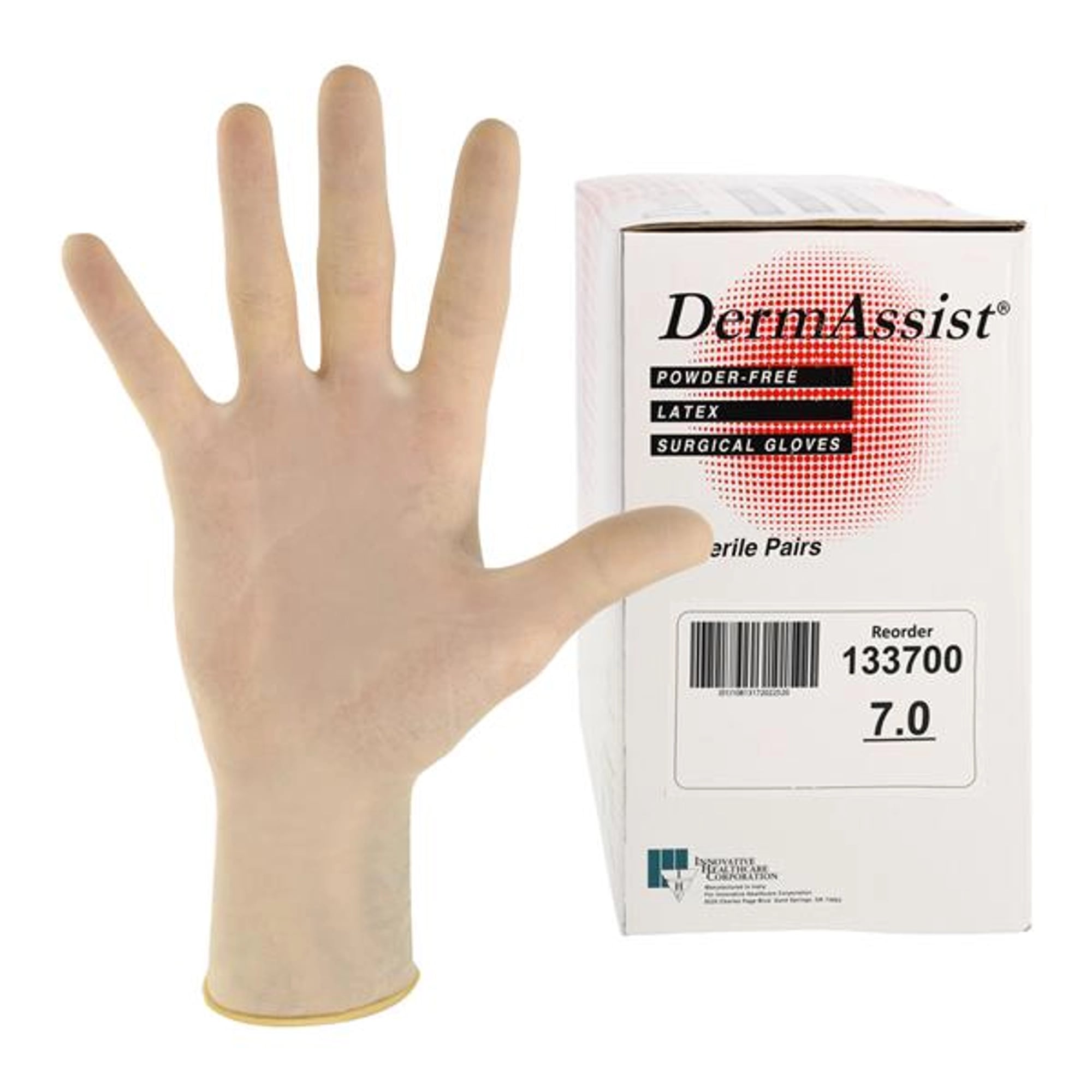 DermAssist Sterile Powder-Free Latex Surgical Gloves, Size 7, Textured Finish, 50 Pairs/Box, 133700