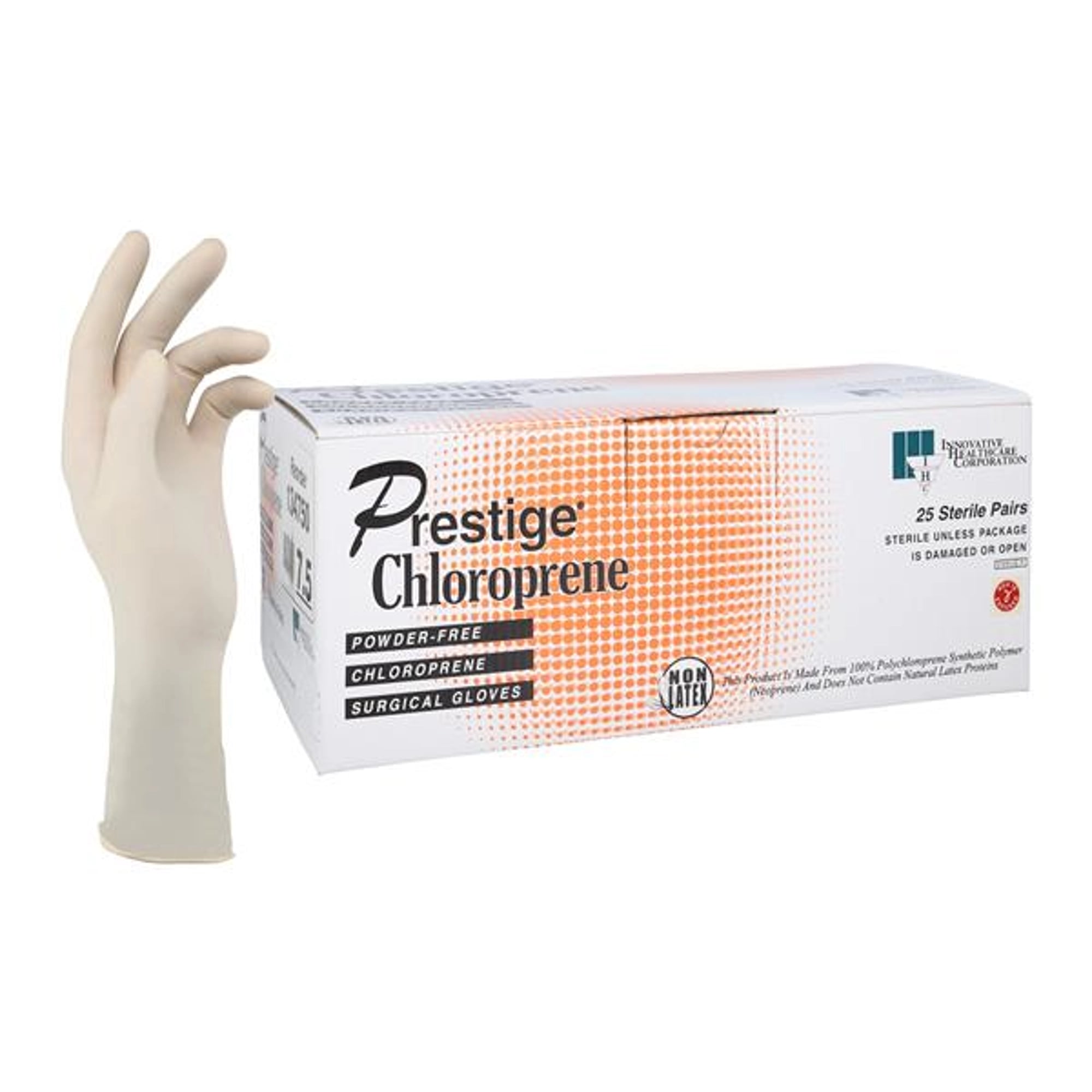 DermAssist Prestige Polychloroprene Sterile Surgical Gloves, Powder-Free, Latex-Free, Textured, Size 7.5, 25 Pairs/Box, 134750