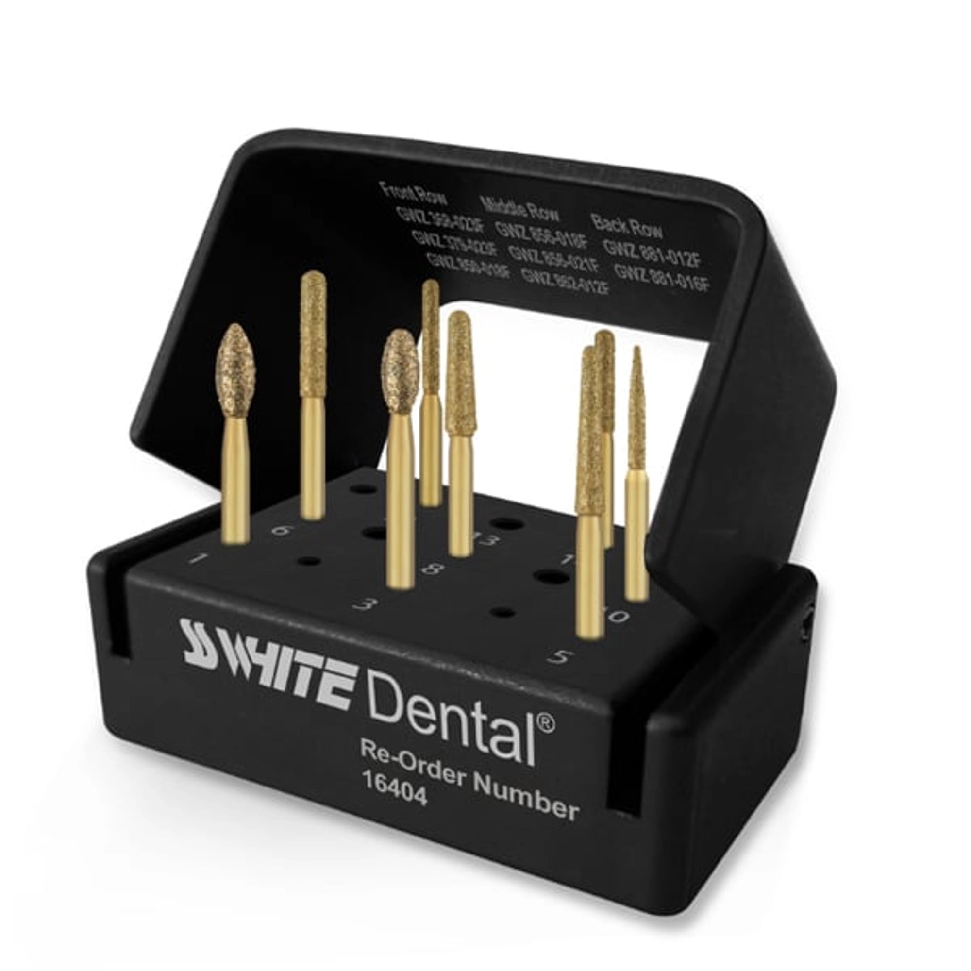 SS White Great White Z Lab Zirconia Adjustment Kit, 8 Diamond Burs with Autoclavable Block, 16404