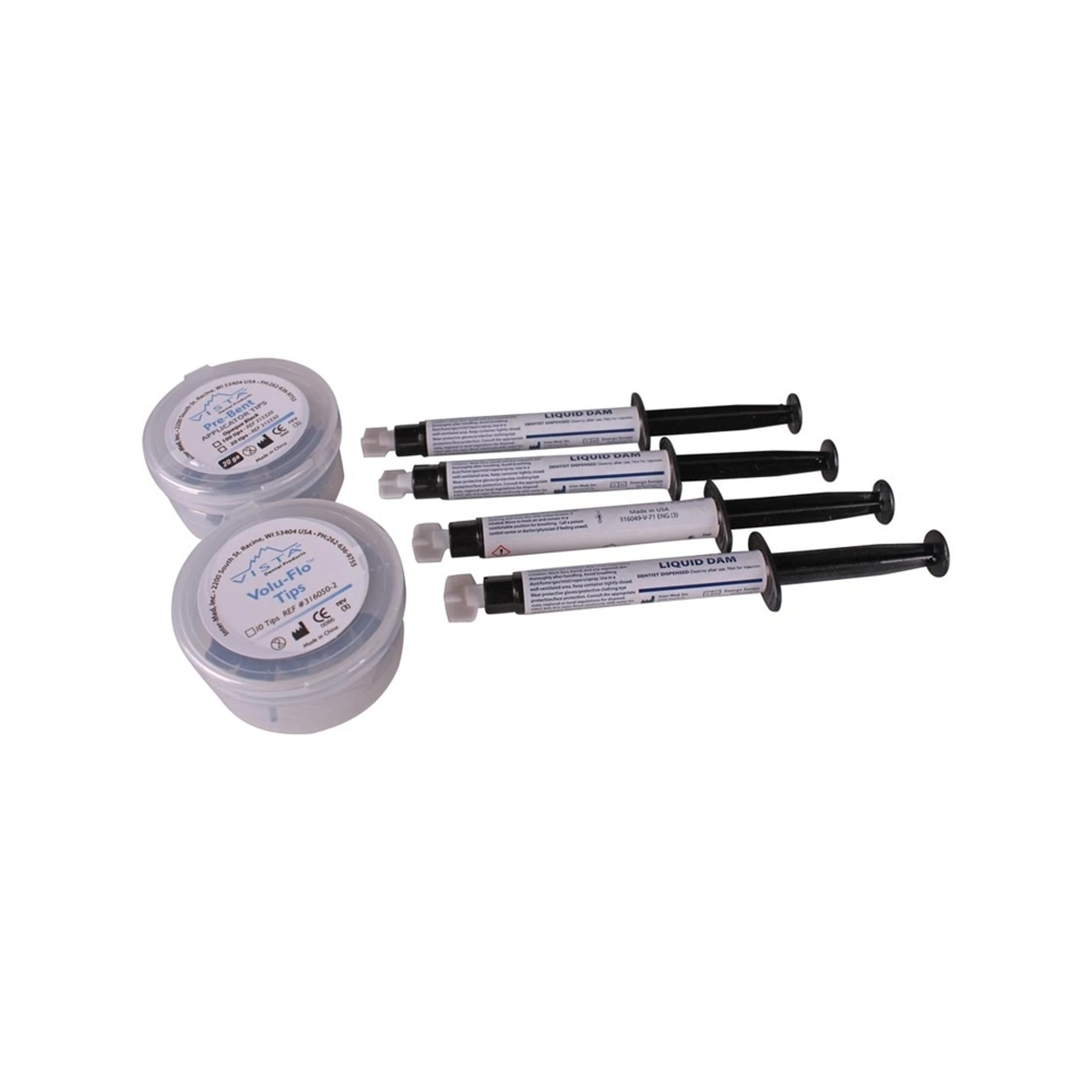 Vista Apex Liquid Dam Standard Kit, Light Cured Gingival Resin Barrier, 4 x 2mL Syringes with 10 Pre-Bent Tips & 10 Volu-Flo Tips, 316050