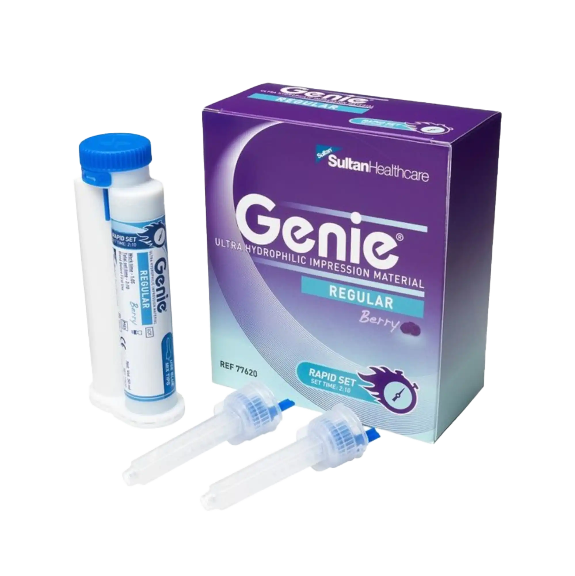 Genie VPS Impression Material, Regular Body, Rapid Set, Berry Flavor, Blue, 2 x 50ml Cartridges with Mixing Tips, 77620