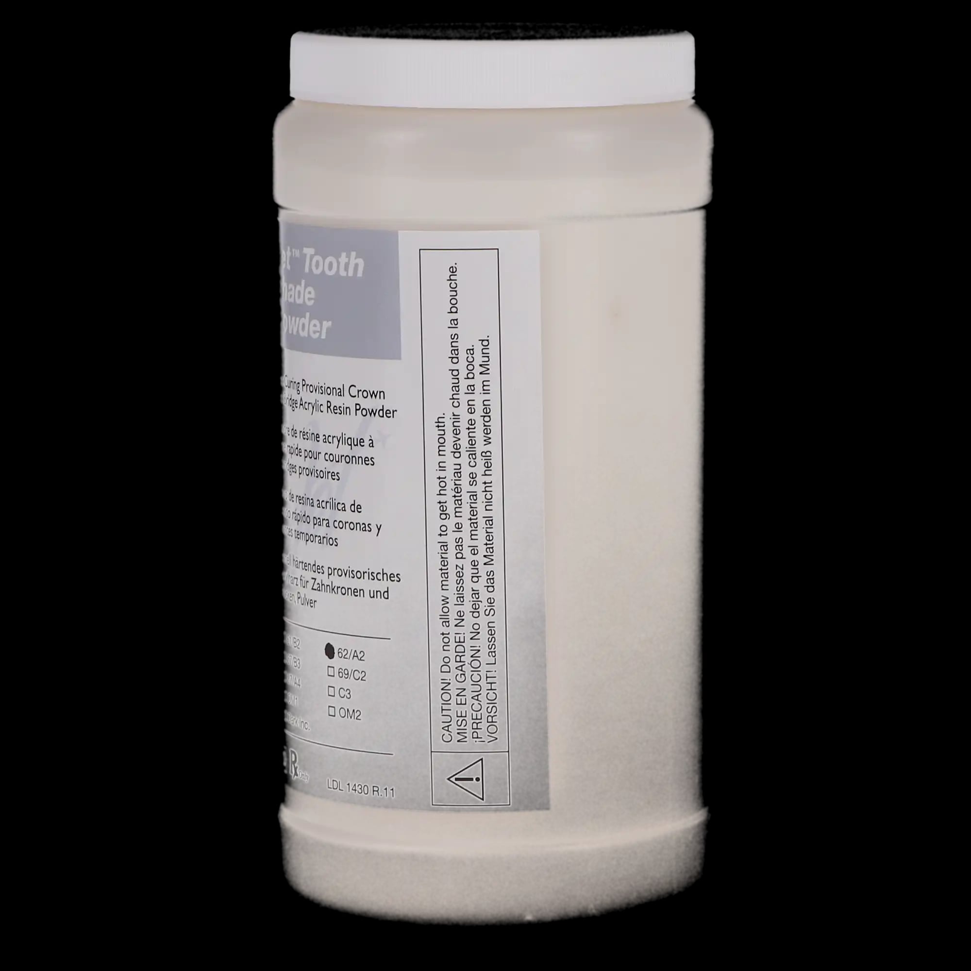 Jet Tooth Shade Temporary C&B Acrylic Resin Powder, #62/A2, 16 oz (454 g), 1430-62