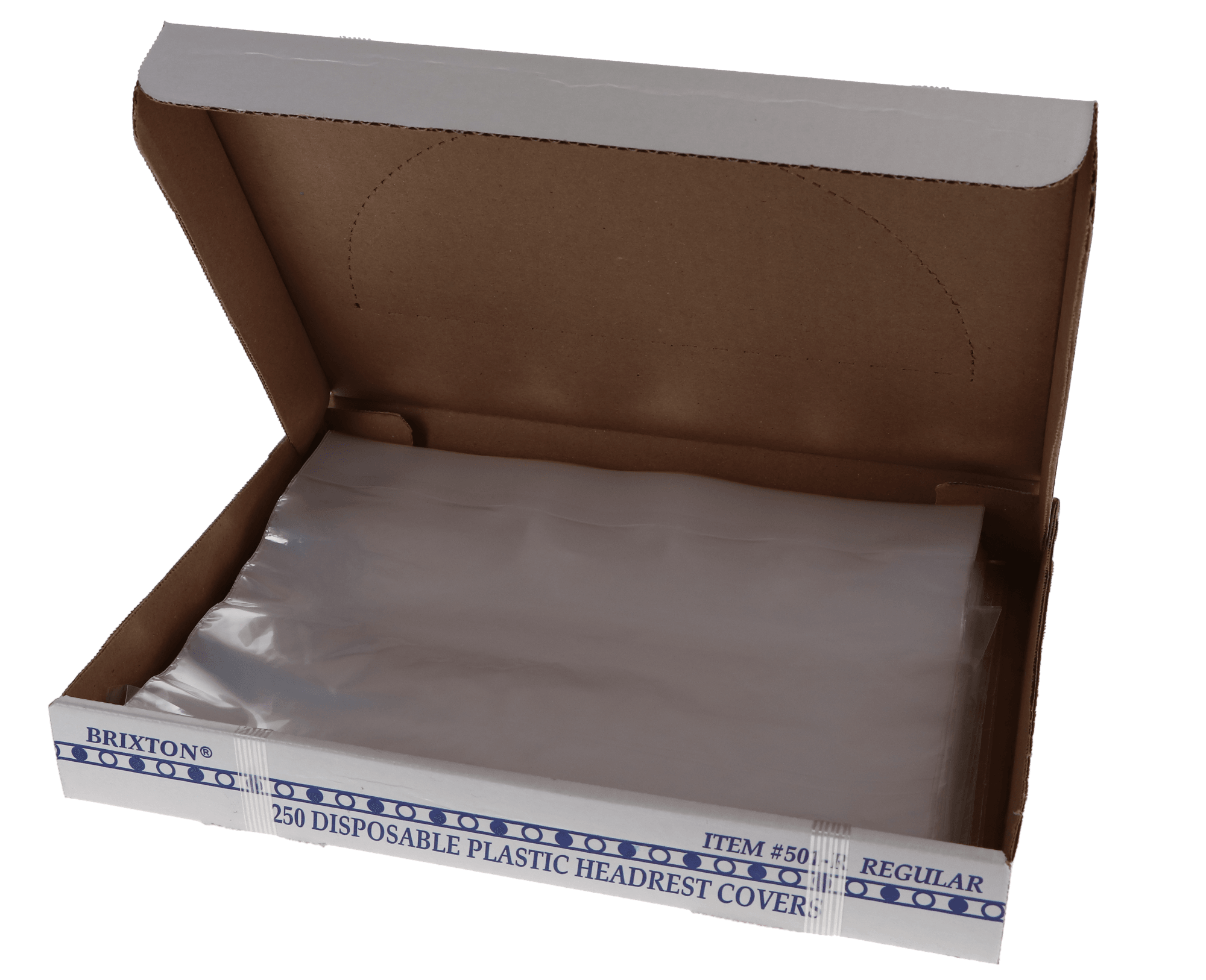 Brixton Disposable Plastic Headrest Covers, Regular, Clear, 10" x 11.25", 250/Box, 501-R
