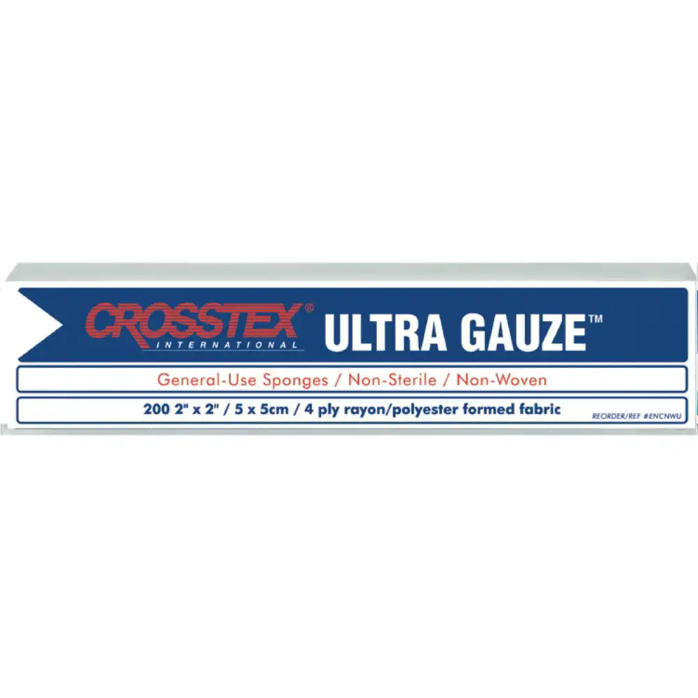 Crosstex Ultra Gauze Non-Woven Sponges, Non-Sterile, 2" x 2", 4-Ply, 8000/Case, ENCNWUB