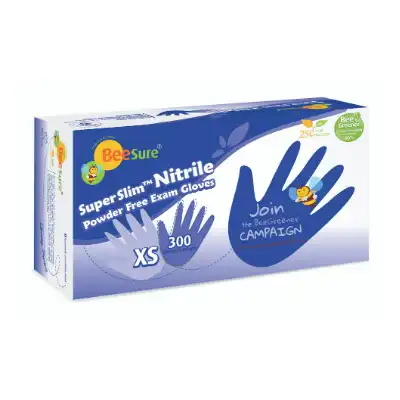BeeSure SuperSlim Nitrile Examination Gloves, Powder-Free, Small, Cobalt Blue, 300/Box, BE1146