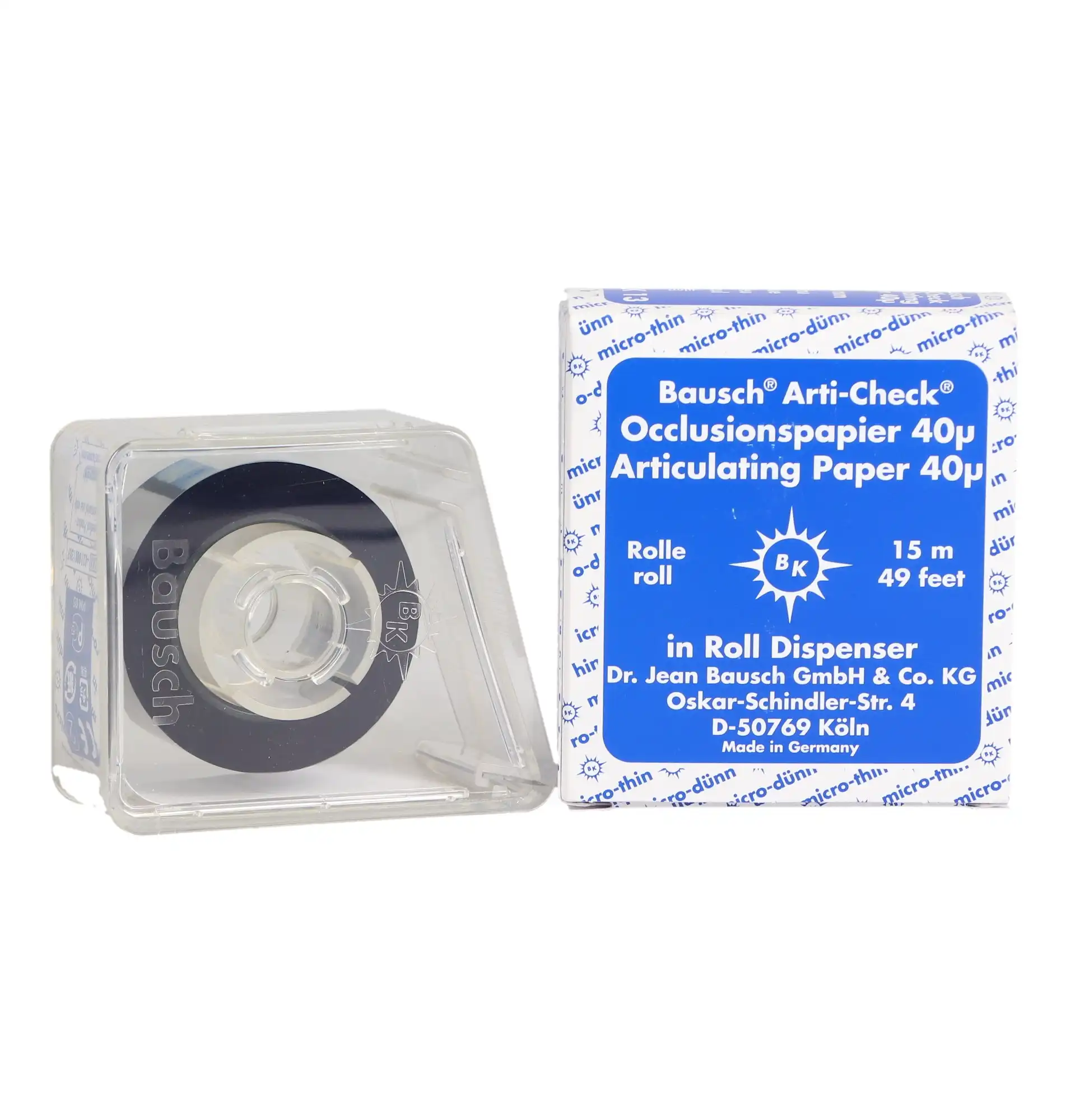 Arti-Check Articulating Paper Roll, with Dispenser, 16 mm x 15 m, 40 microns, Blue, 1/Pk, BK13