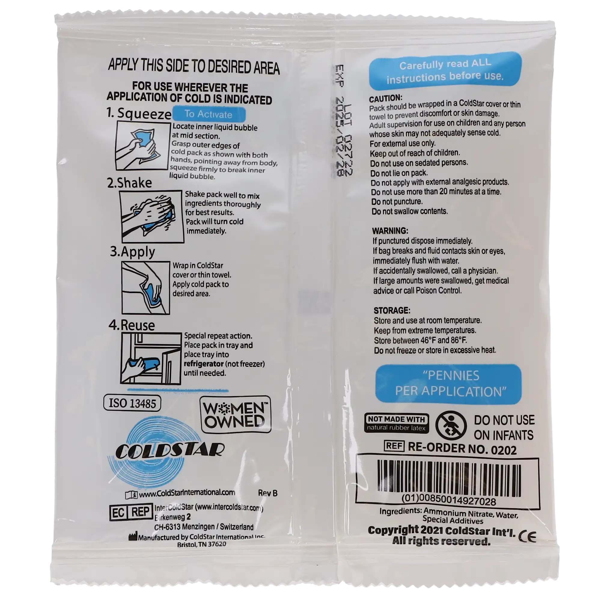 Coldstar Reusable Instant Cold Pack, Junior, 5" x 7", 24/Pack, 20204