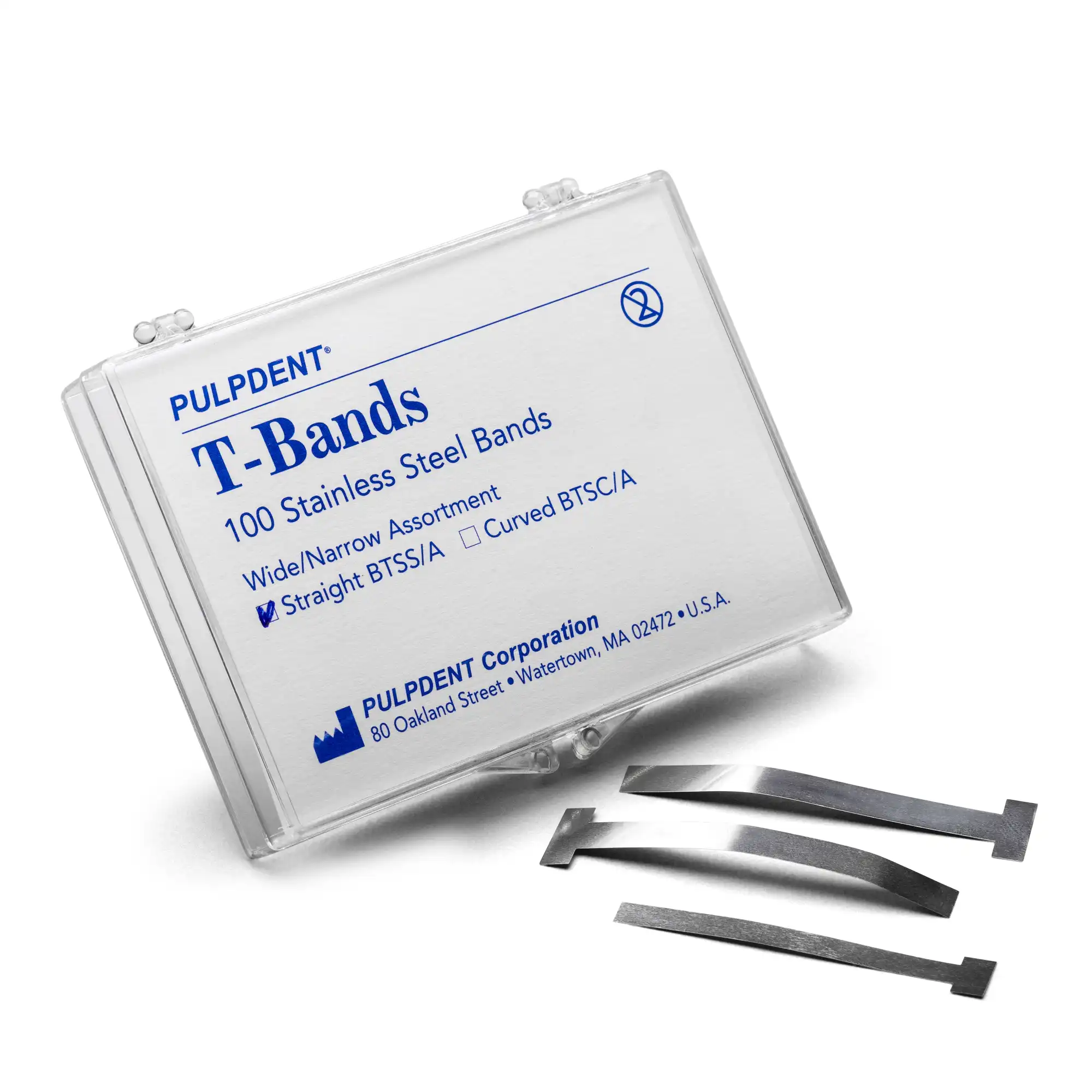 Pulpdent T-Bands, Stainless Steel, Straight, Assorted, 0.002" / 0.05 mm Thick, 100/Pk, BTSS/A