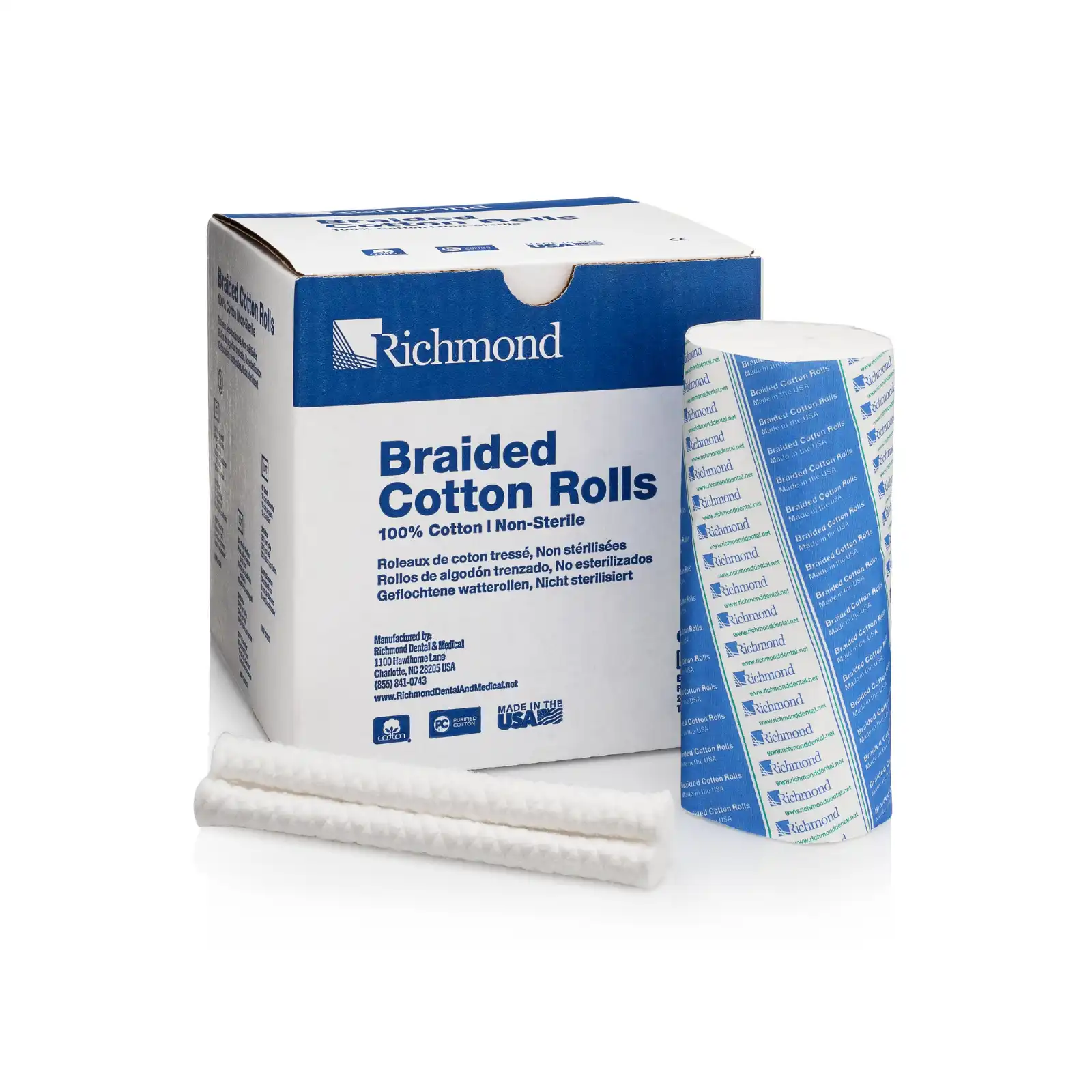 Braided Cotton Rolls, Large, 1/2" x 6", Non-Sterile, 100/Pk, 201205