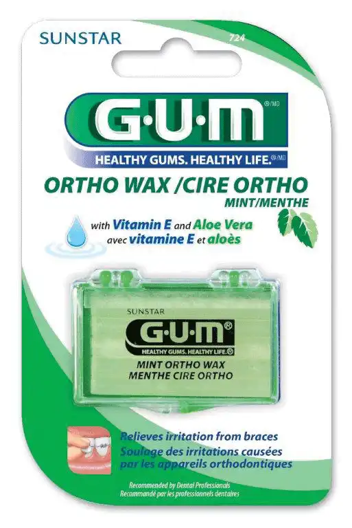 GUM Orthodontic Wax Mint Flavored with Vitamin E and Aloe Vera, 24/Box, 724PD