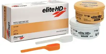Zhermack Elite HD+ Putty Soft Fast Set Addition Silicone Impression Material, Yellow, 250 mL Base + 250 mL Catalyst, 2/Pk, C203010