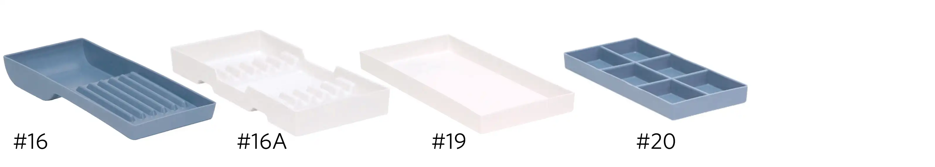 Zirc #16A Plastic Cabinet Tray, Hand Instruments (Regular Well), Blue, 7 7/8" x 3 3/4" x 15/16", 1/Pk, 20Z201B
