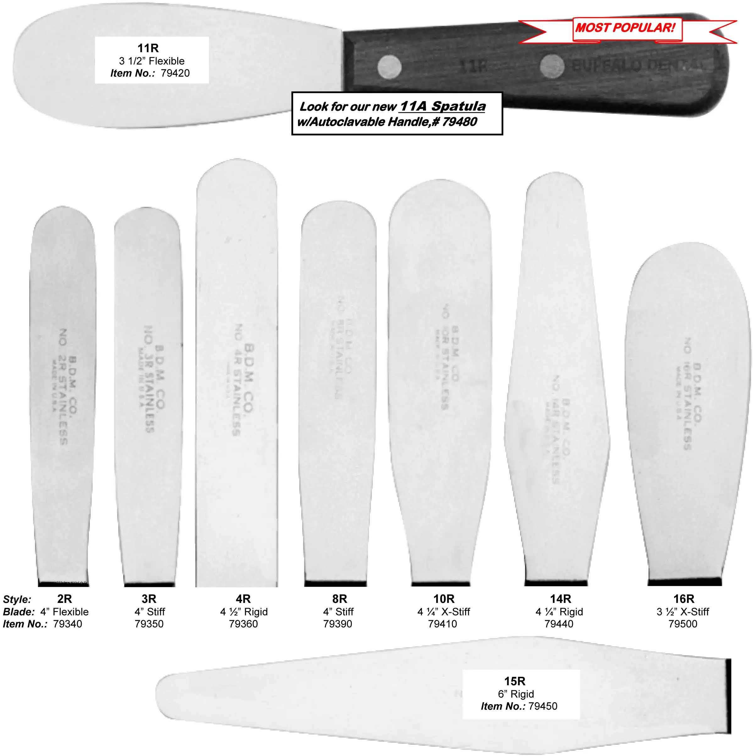 Buffalo Dental #4R Rigid Plaster & Stone Spatula, Stainless Steel Blade, Rosewood Handle, 4-1/2", 79360