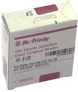 Hu-Friedy Surgical Blades Stainless Steel #12B, Sterile, 100/Box, 40-812B
