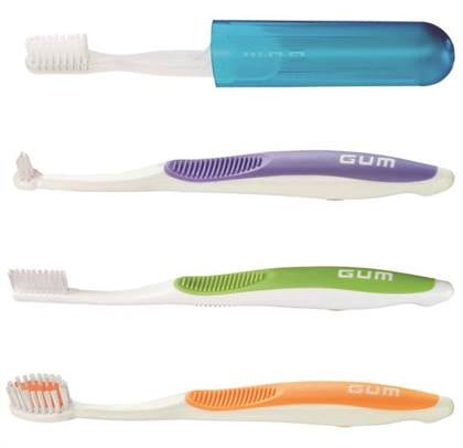 GUM Travel Toothbrush Regular, Soft, Dome Trim, Antibacterial Bristles, 12/Box, 153PQA
