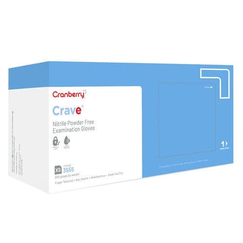 Crave Nitrile Exam Gloves, Powder Free, Non-Sterile, Extra Small, Light Blue, 200/Box, CR3555