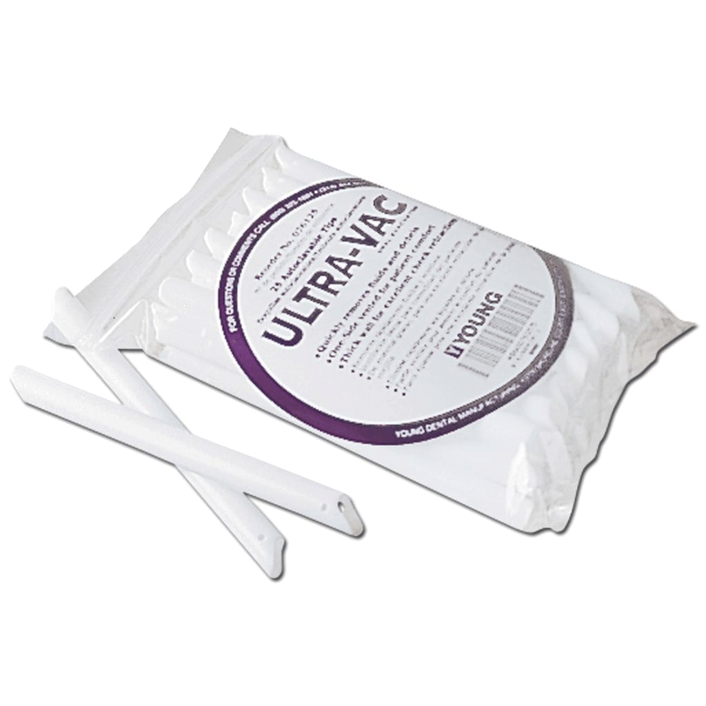 Ultra-Vac High Volume Evacuation Tips, Vented, White, Autoclavable, 5-3/8", 25/Pk, 076125