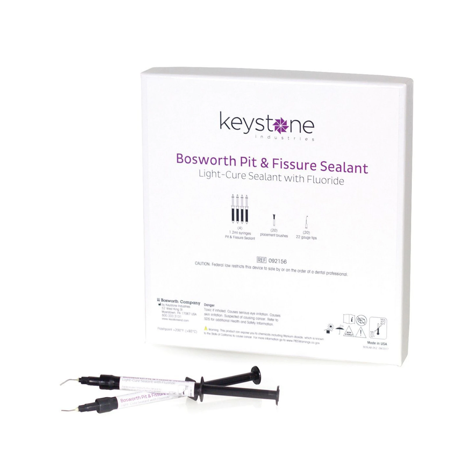 Bosworth Pit and Fissure Sealant with Fluoride, Light Cure, Kit of 4 (1.2 ml) Syringes with 20 (22 G) Tips, 092156