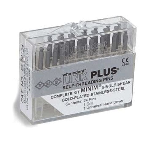 TMS Link Plus Self-Threading Parapulpal Pins, Regular Double Shear, Gold-Plated Stainless Steel, 0.027 in / 0.675 mm, Bulk Kit, 50/Pk, L-752