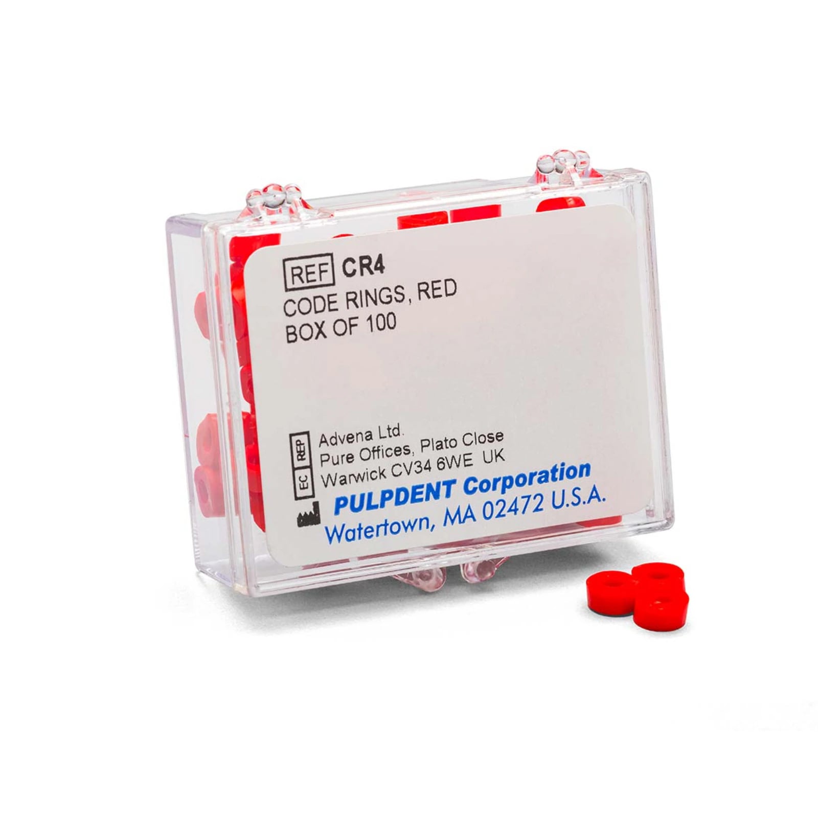 Pulpdent Code Rings, Red, Standard Size 1/8" ID x 1/8" Wide, Silicone, 50/Box, CR4-50
