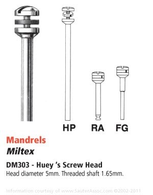 Huey's Screw Head Mandrels, HP, Stainless Steel, #303, 5mm, 12/Pk, DM303HP