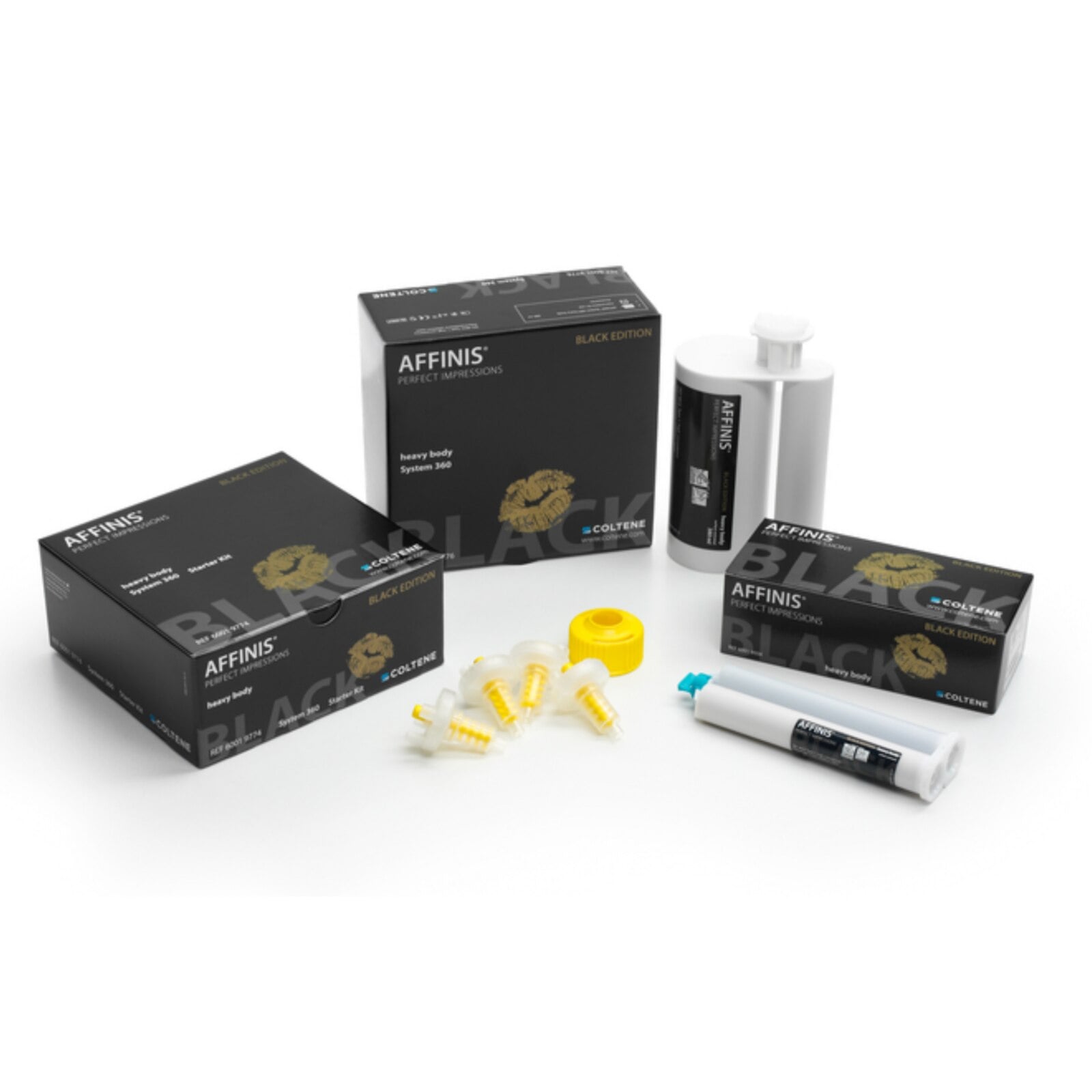 AFFINIS Black Edition System 360 Heavy Body Impression Material Starter Kit, 380 ml Cartridge, with Fixation Ring and 10 Mixing Tips