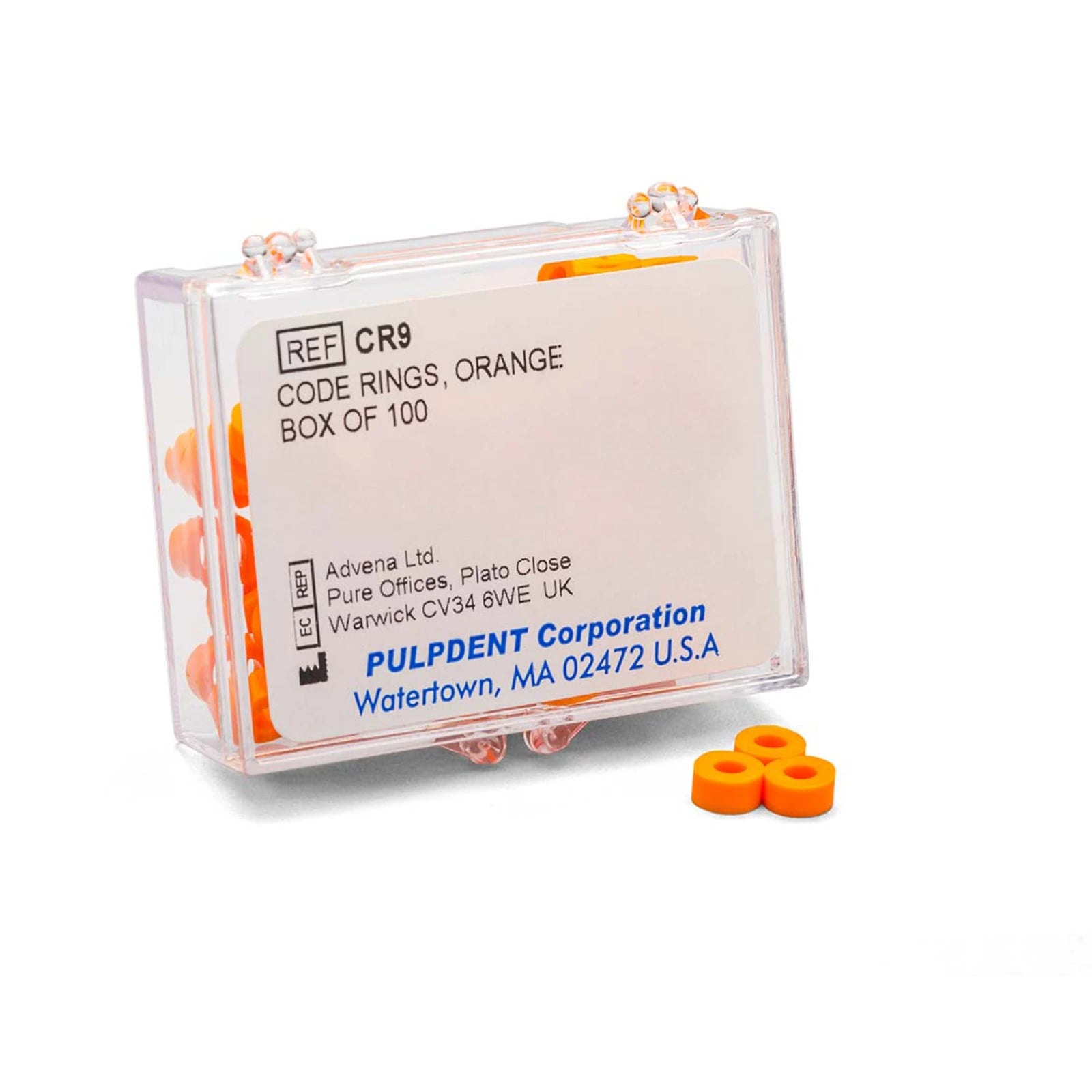 Pulpdent Code Rings, Silicone Instrument Color Coding Rings, Orange, Standard Size 1/8" ID x 1/8" Wide, 50/Box, CR9-50