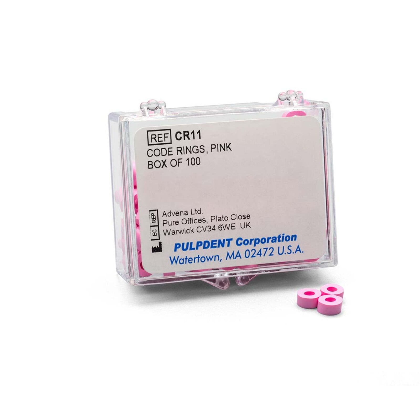 Pulpdent Code Rings, Pink, Standard Size 1/8" ID x 1/8" Wide, Silicone, 50/Box, CR11-50