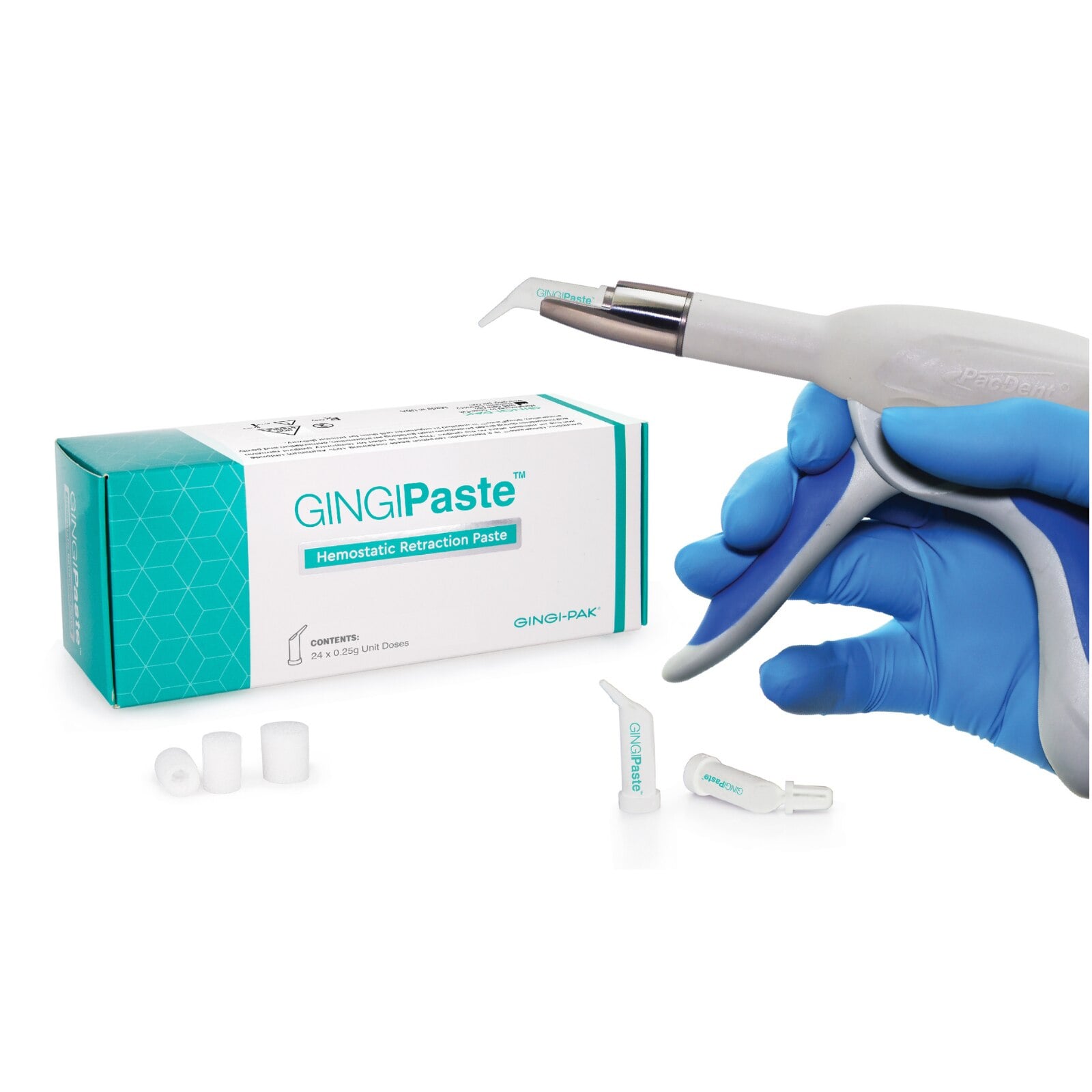 GingiPaste Hemostatic Retraction Paste, Unit Dose Intro Pack, 24 x 0.25 g Doses with Dispensing Gun, 12180