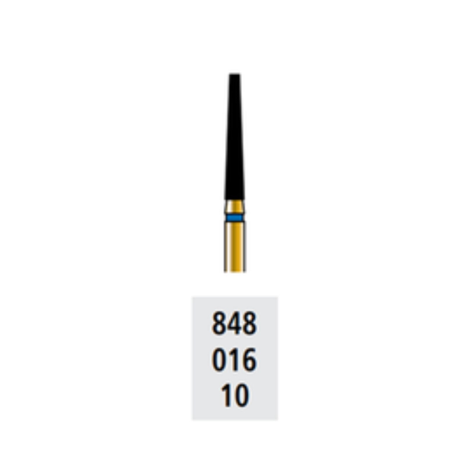 Alpen® Multi-Use Diamond Bur, FG, Coarse, Blue, Cone Tapered Flat End, #848, 1.6 mm Diameter, 10.0 mm Length, 5/Pkg