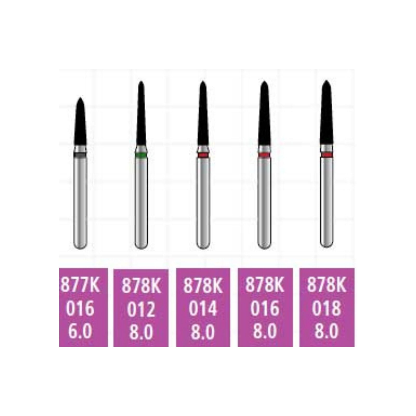 Alpen x1 Single-Use Diamond Bur, FG #878K-014, Curettage/Pointed Taper, Coarse, Green, 1.4 mm, 25/Pk