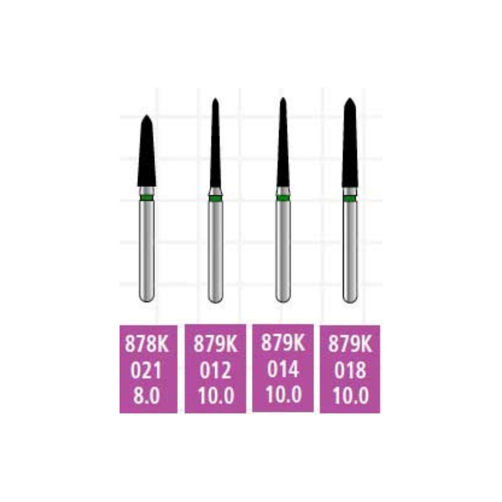 Alpen X1 Sterile Single-Use Diamond Bur, FG 879K-014, Medium Grit, Pointed Taper, 25/Pk