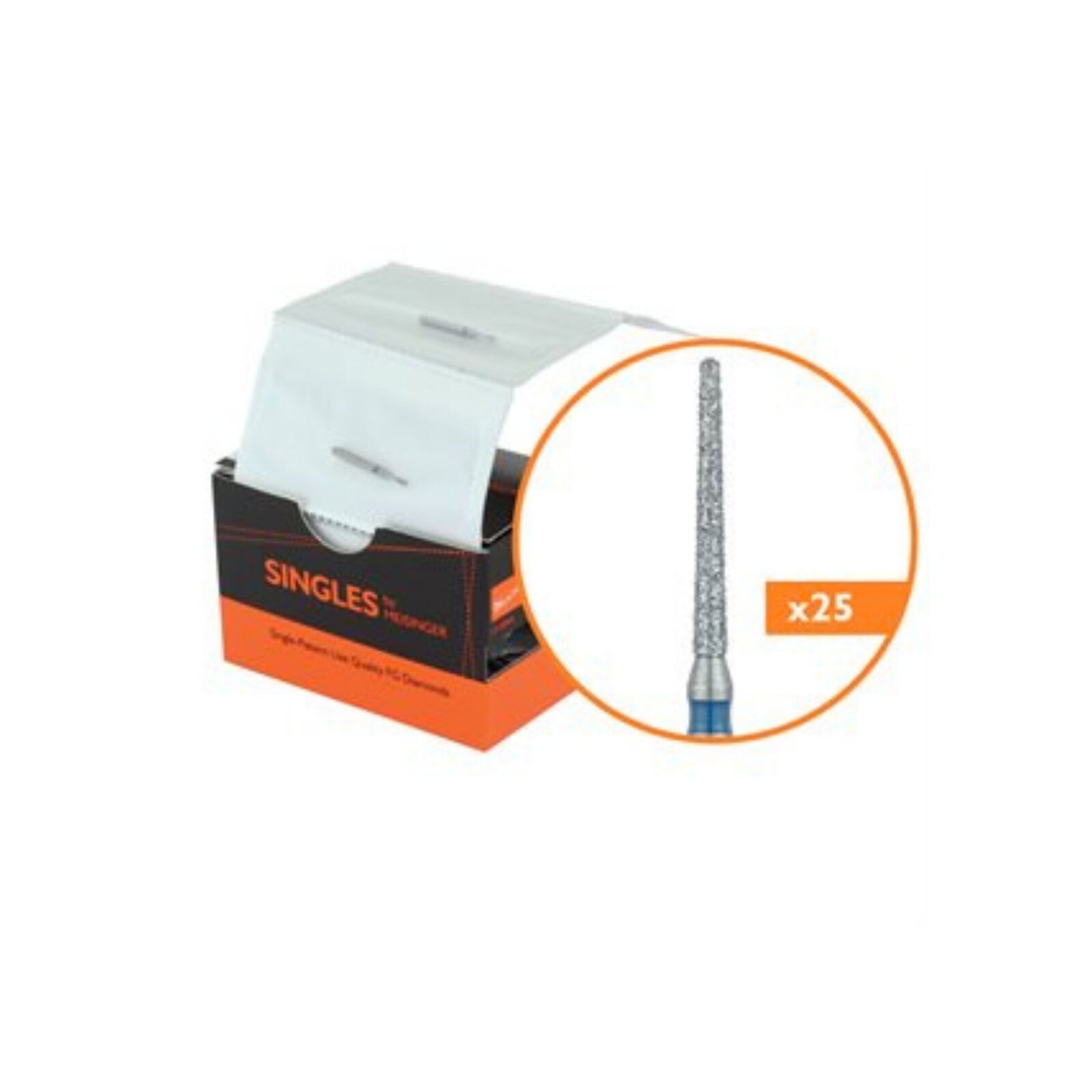 Meisinger Singles Disposable Diamond Bur, FG, Long Round End Taper, Medium Grit, 1.2 mm Diameter, 10 mm Length, Blue Ring, #1112.10M, 25/Pack