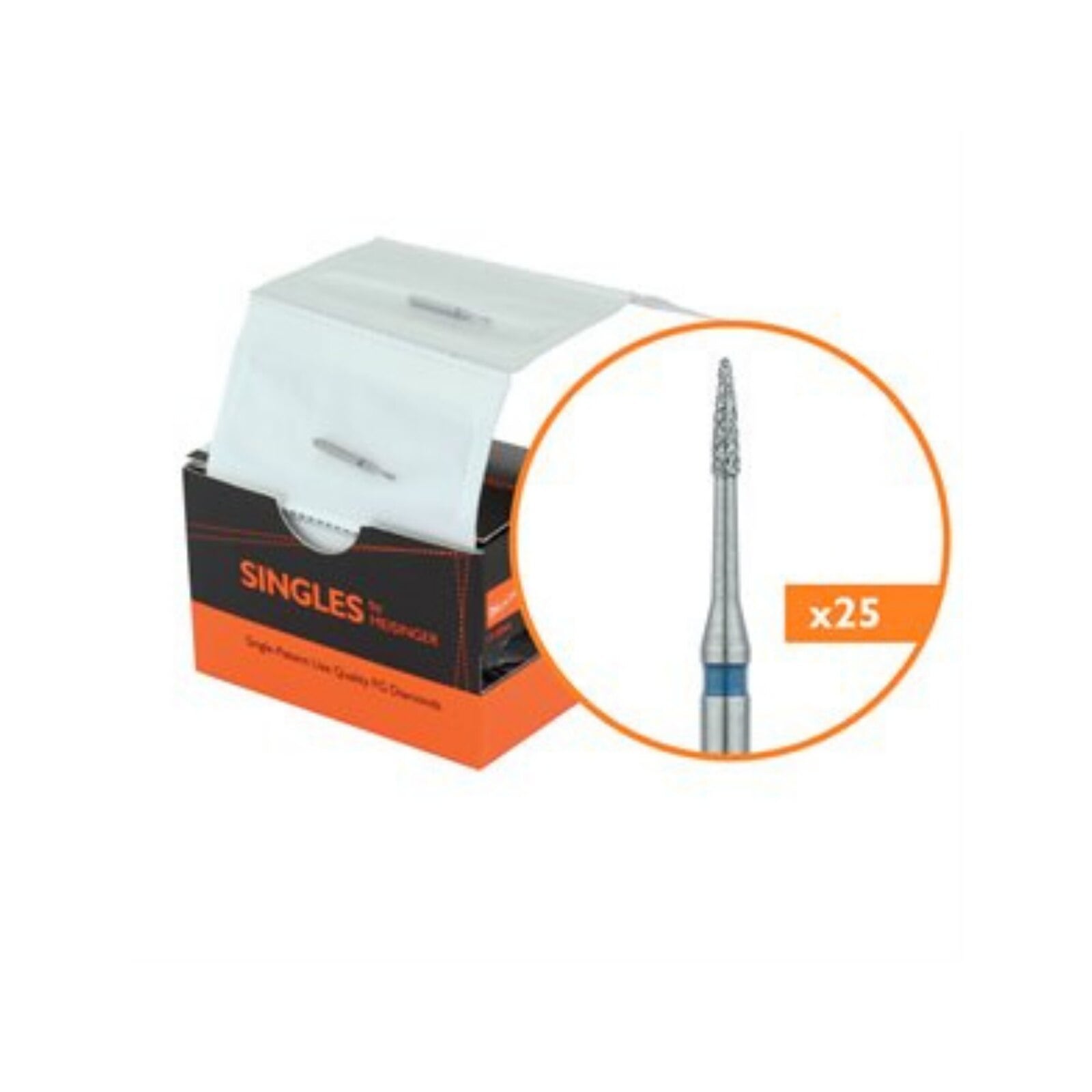 Meisinger FG Single-Use Diamonds, Flame 1509.3M, Medium Grit, 0.9mm Head, 25/Pk