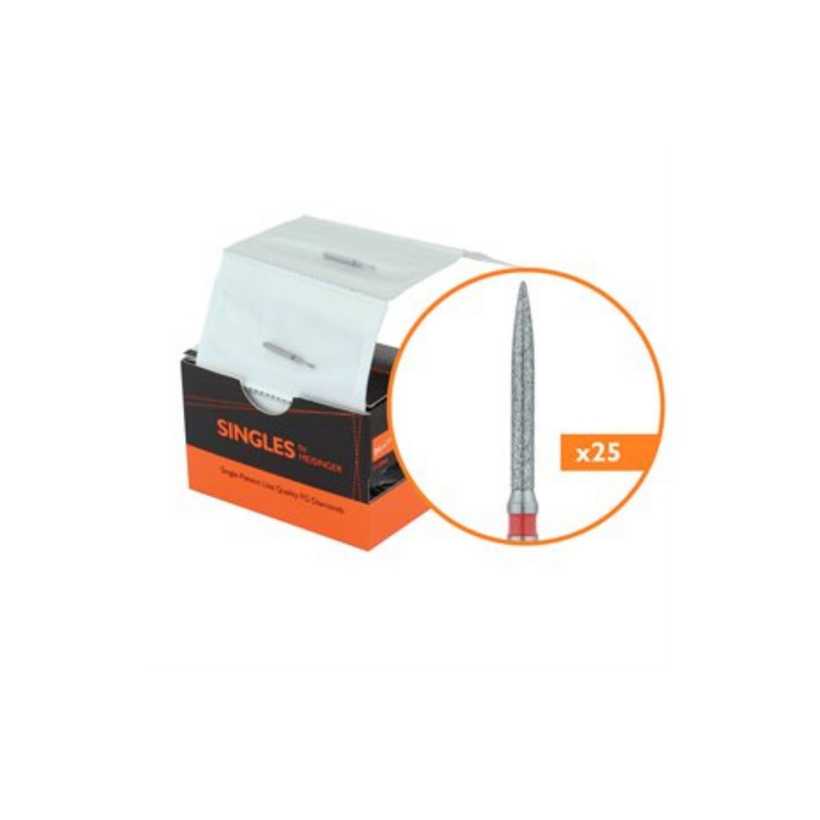 Meisinger Singles Disposable Diamond Bur FG, Flame 1512.10, 1.2mm, Medium, Blue Ring, 25/Bx