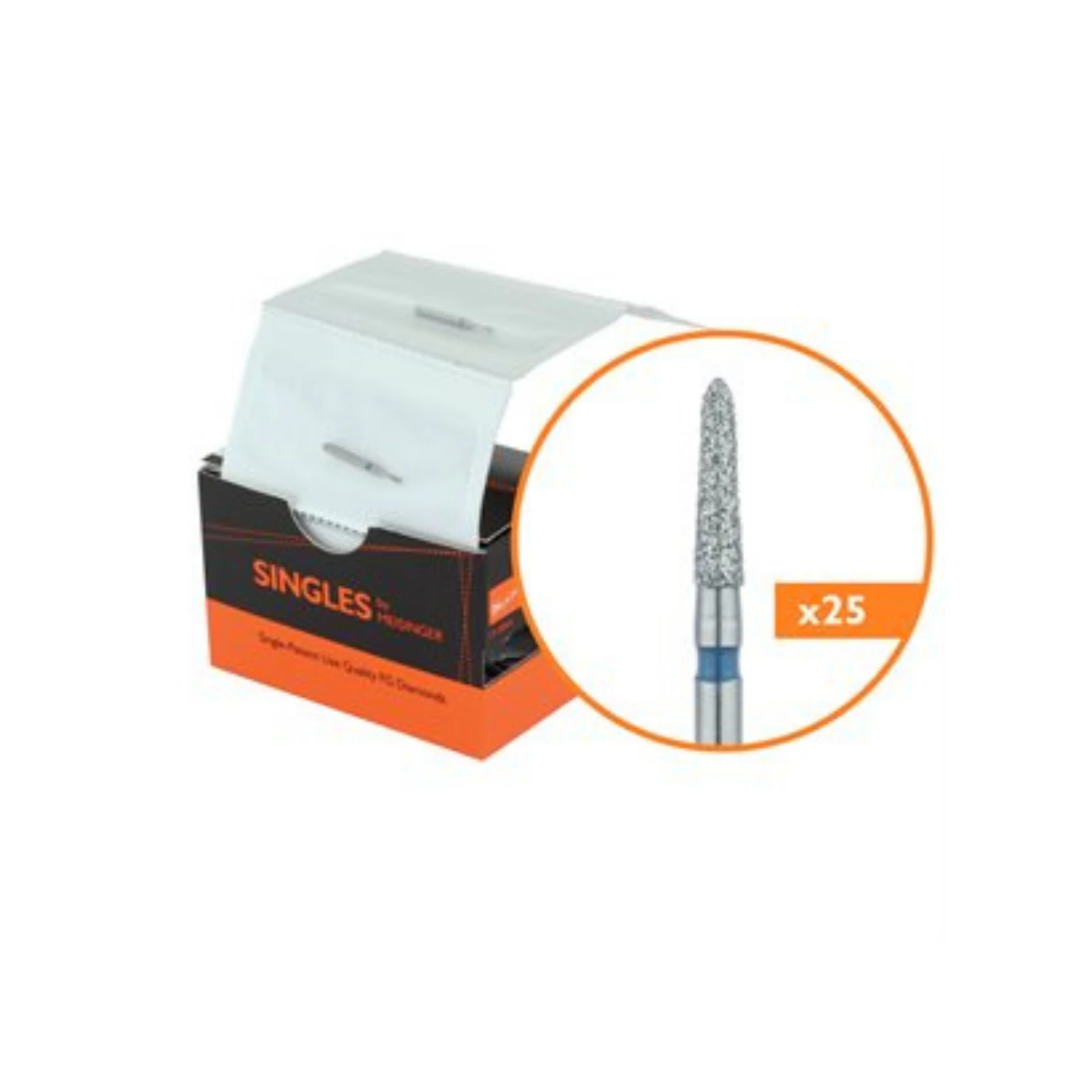 Meisinger FG Single-Use Diamonds, Pointed Taper, Medium Grit, 1.6 mm Head Diameter, Short Shank, #1716.6MS, 25/Pk