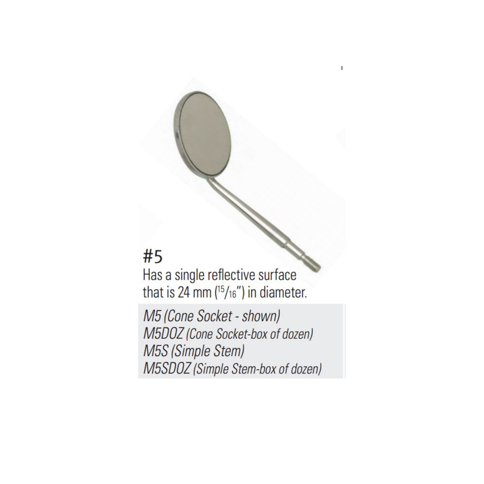 Nordent Front Surface Mirror Head, Simple Stem #5, Rhodium Coated, 15/16 in, 12/Pk, M5S