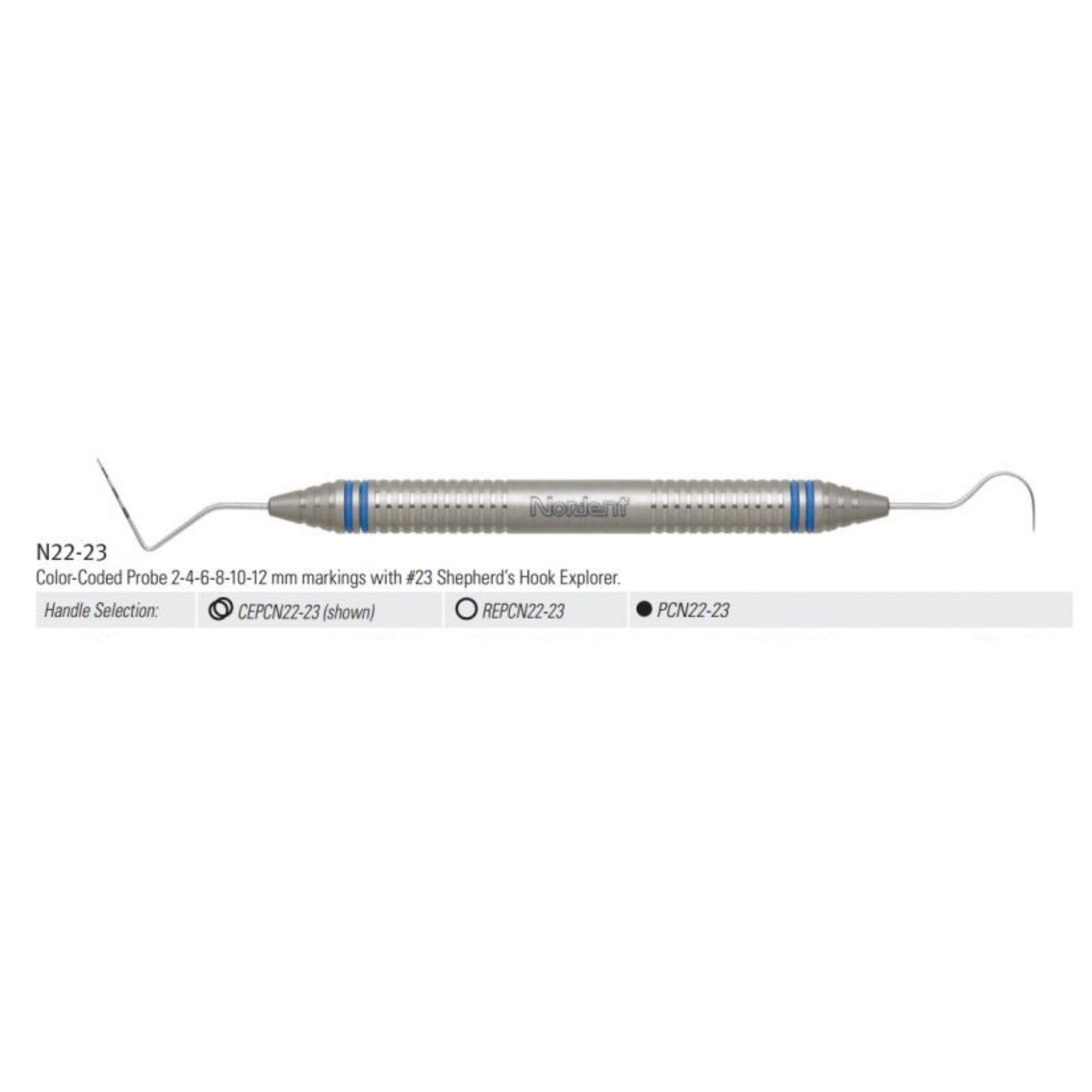 Nordent Expro Double-Ended Color Coded Probe-Explorer #23/#N22, 2-4-6-8-10-12 mm, DuraLite ColorRings